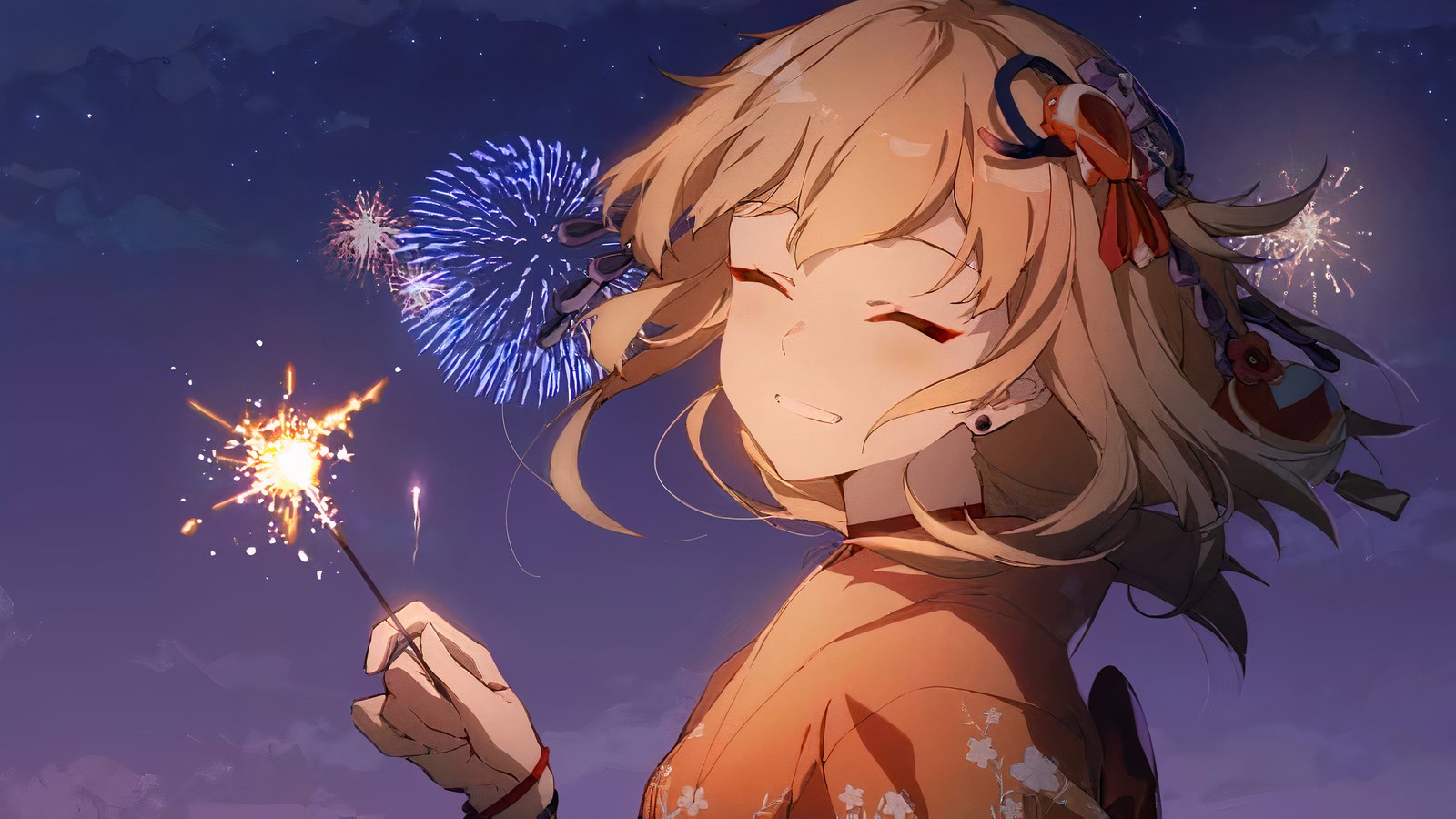 anime girls video game games blonde kimono 2k 4k 5k