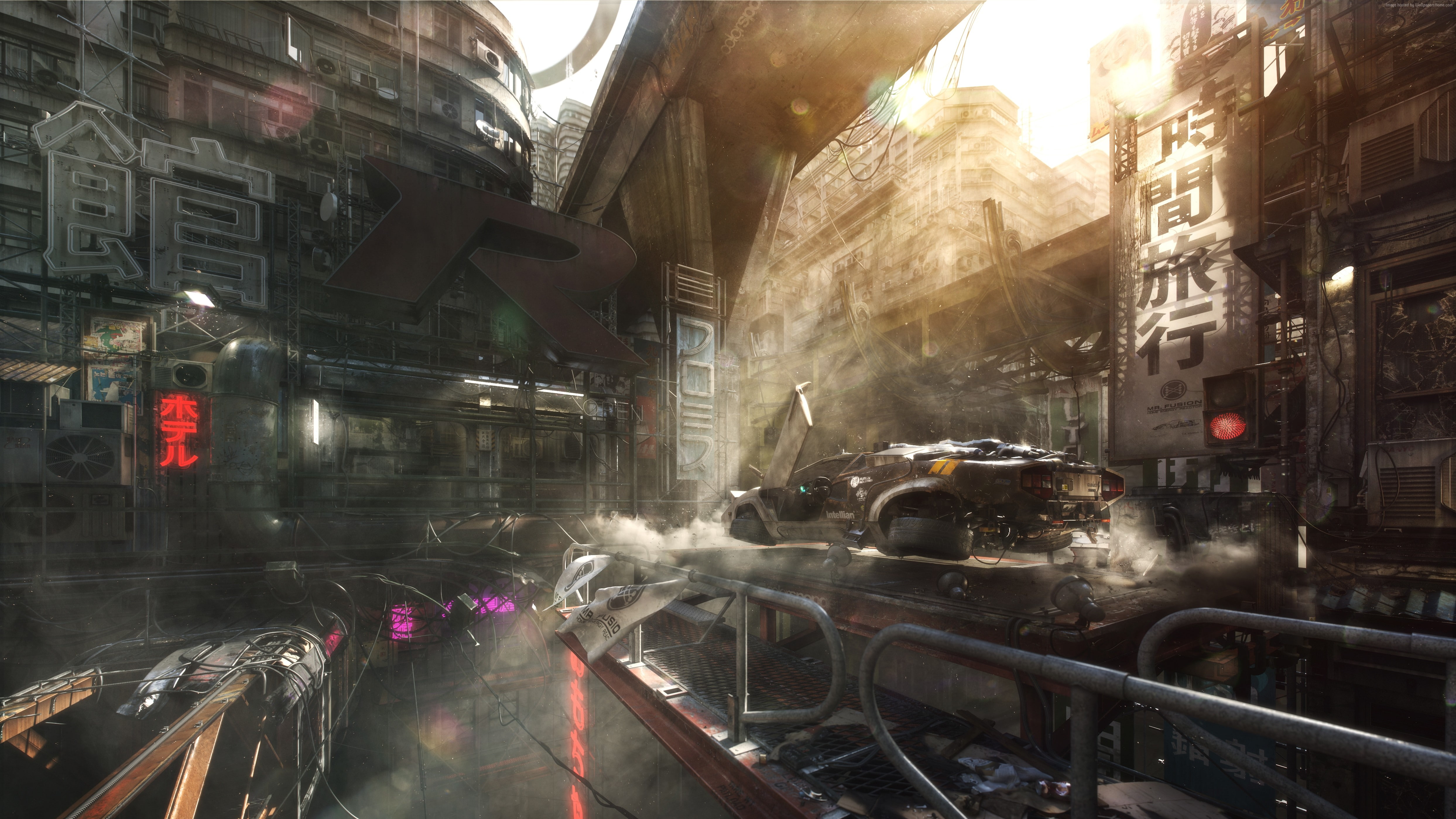 art futuristic future smoke hover car megapolis 2k 4k 5k