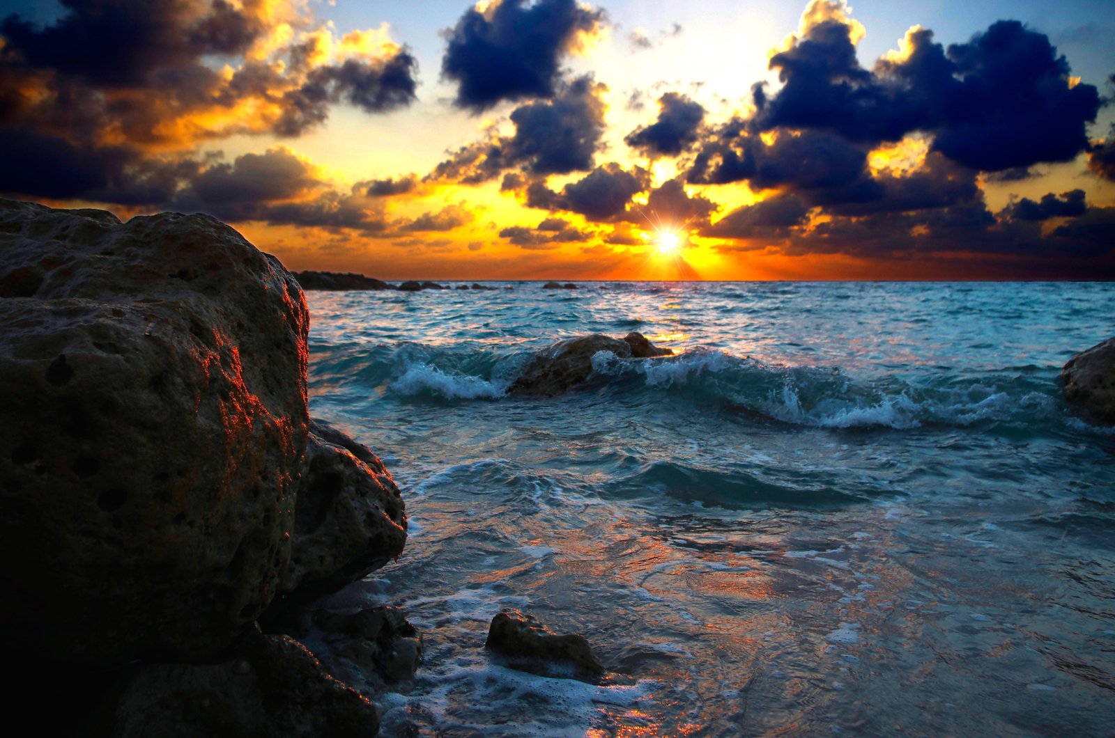 blue beach sea surf sunset stones nature wave coastline 2k 4k 5k