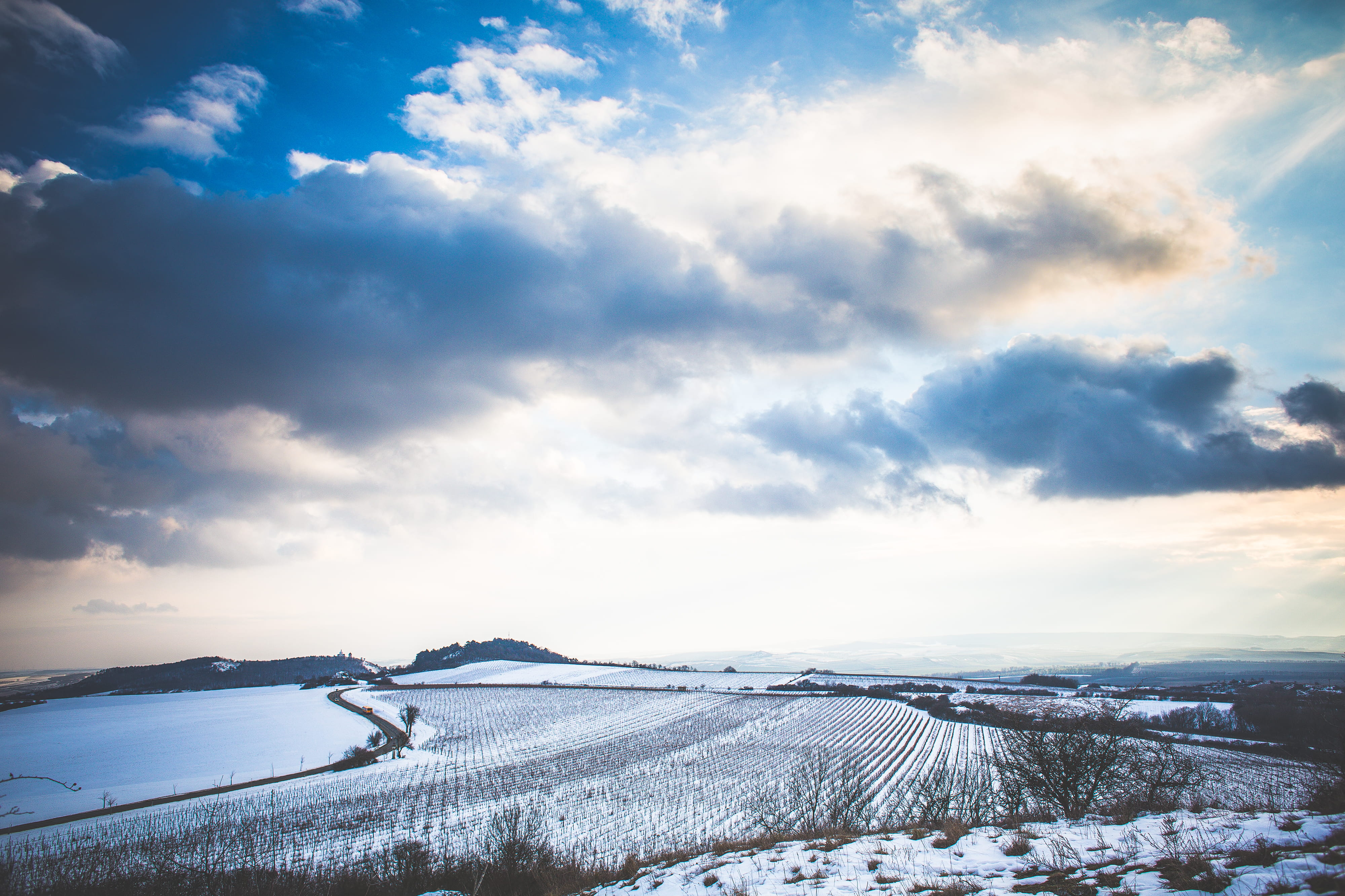 Czech Cloudy Winter Scenery clouds cold czech republic hills 2k 4k