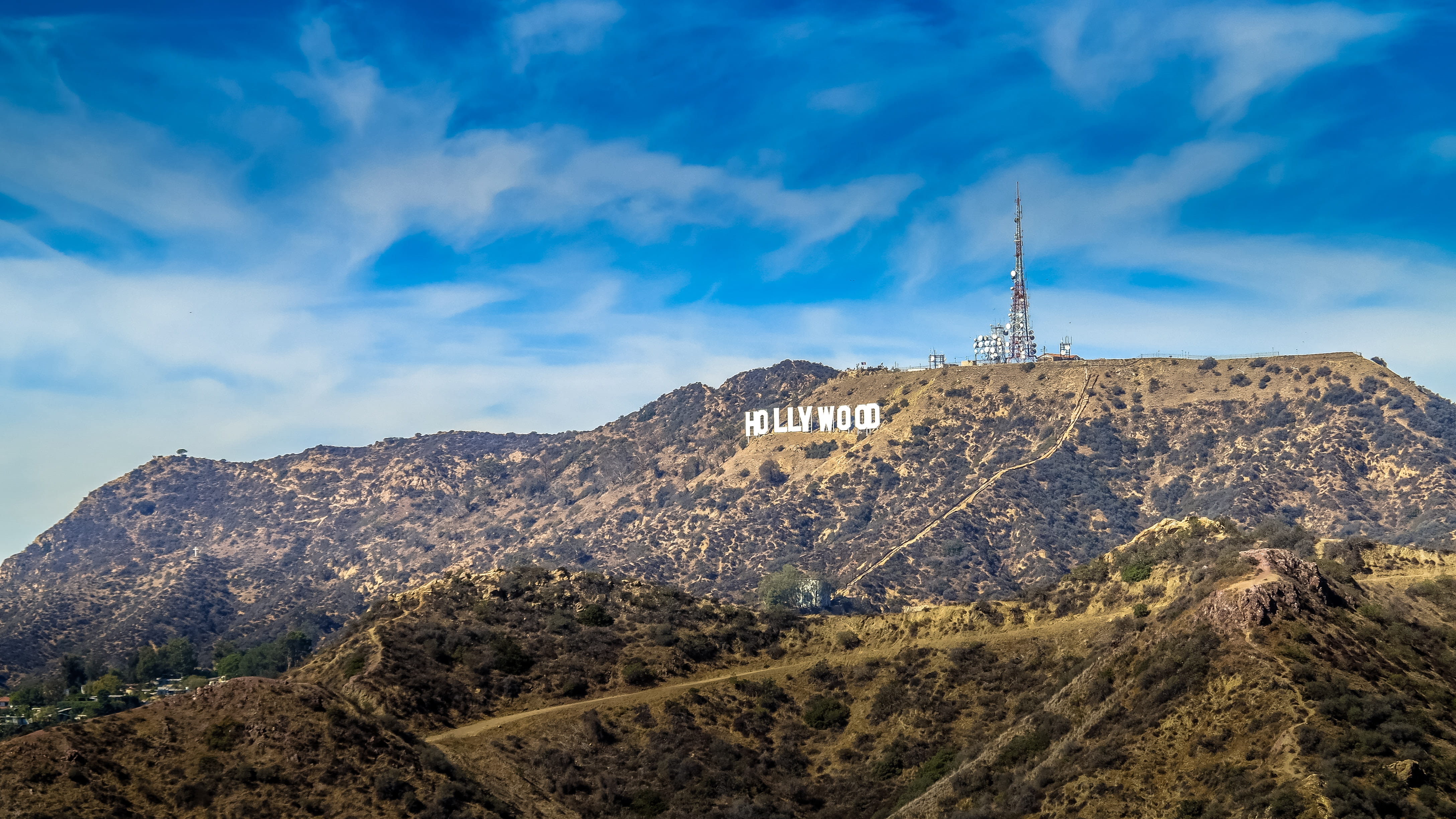 Hollywood signage on hill united states los angeles nature 2k 4k