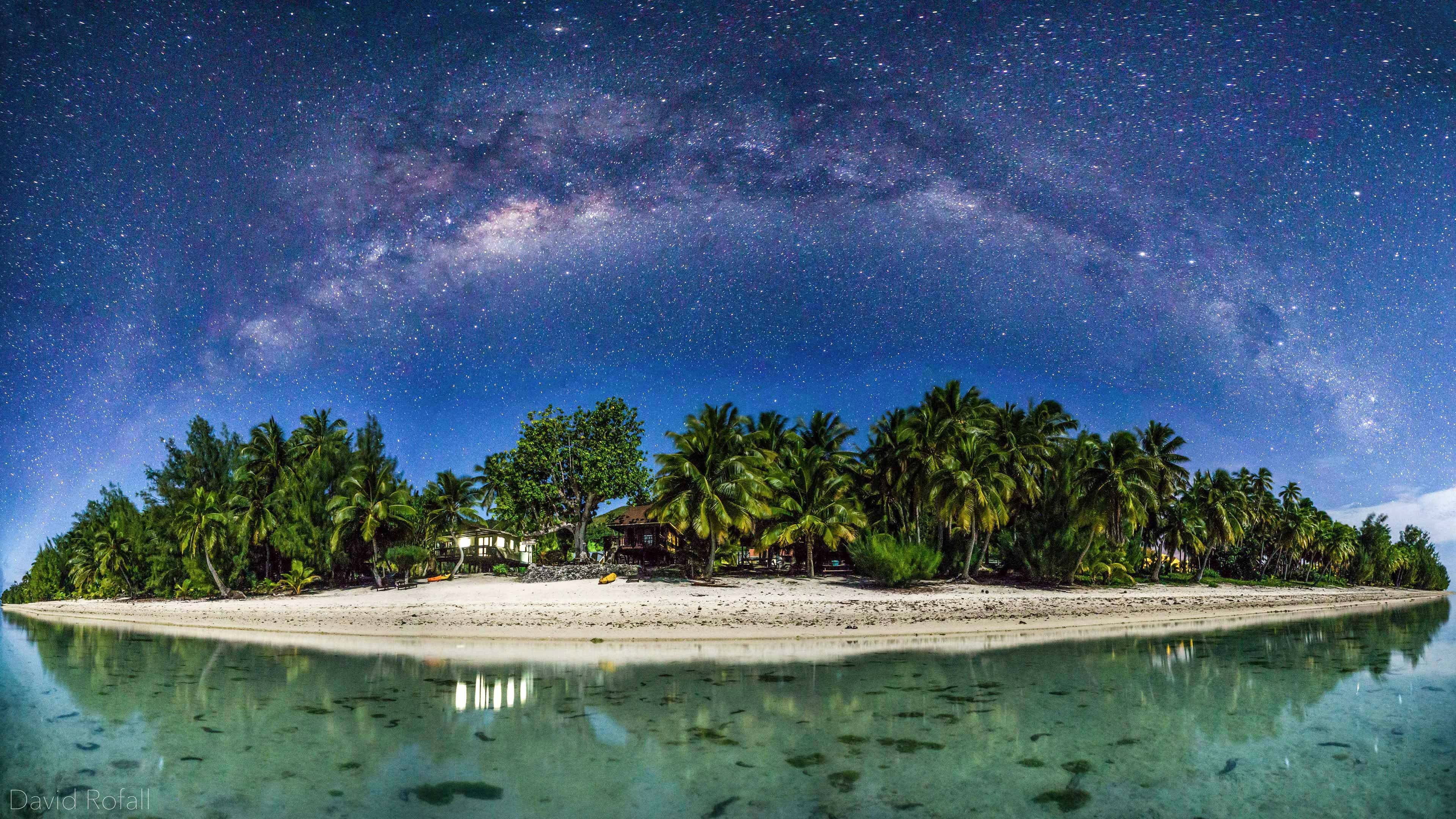 island beach stars sky Milky Way tropical 2k 4k