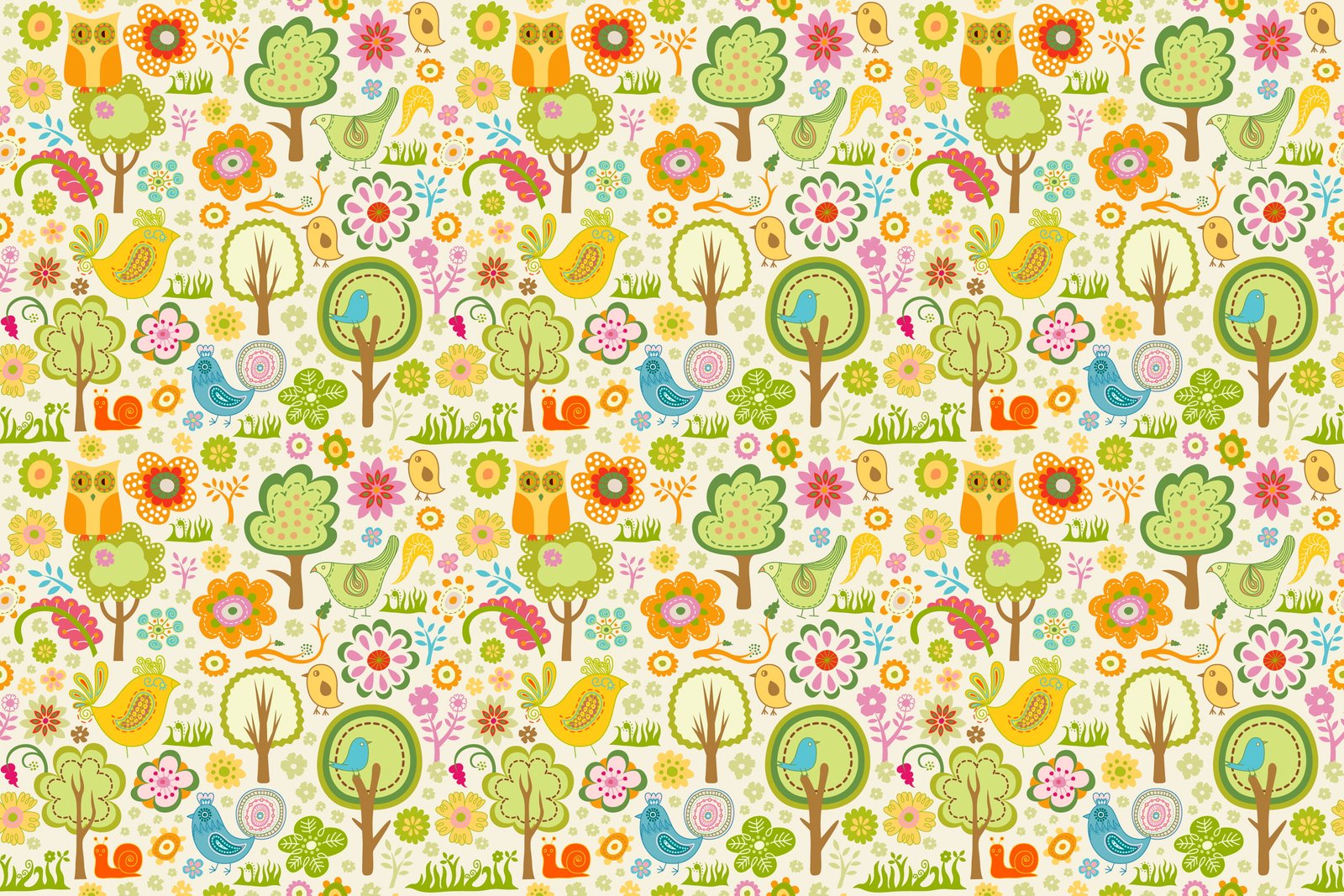 nature doodle art trees birds owl children pattern multi colored 2k