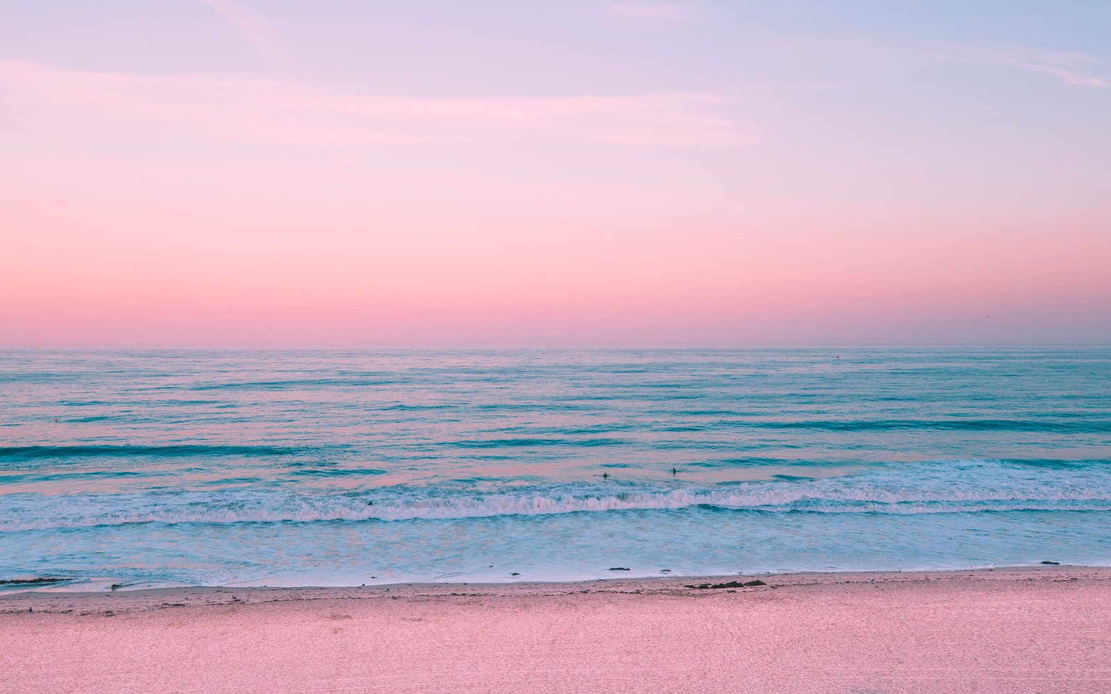 pink and blue beach shore horizon sea ocean wave sand sky 2k 4k 5k