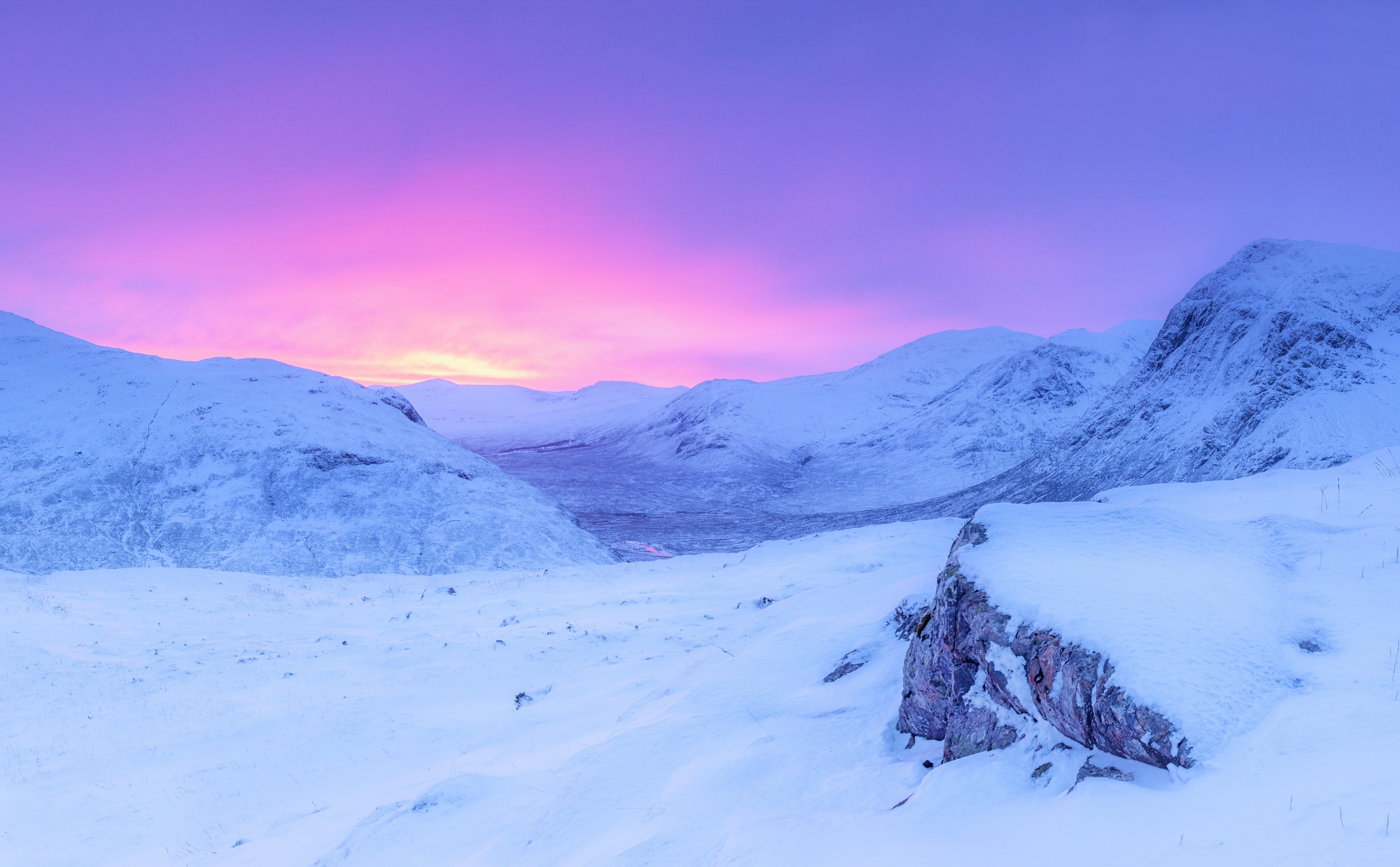 Pink Sunrise Snowy Mountains Winter snow mountains Seasons 2k 4k 5k