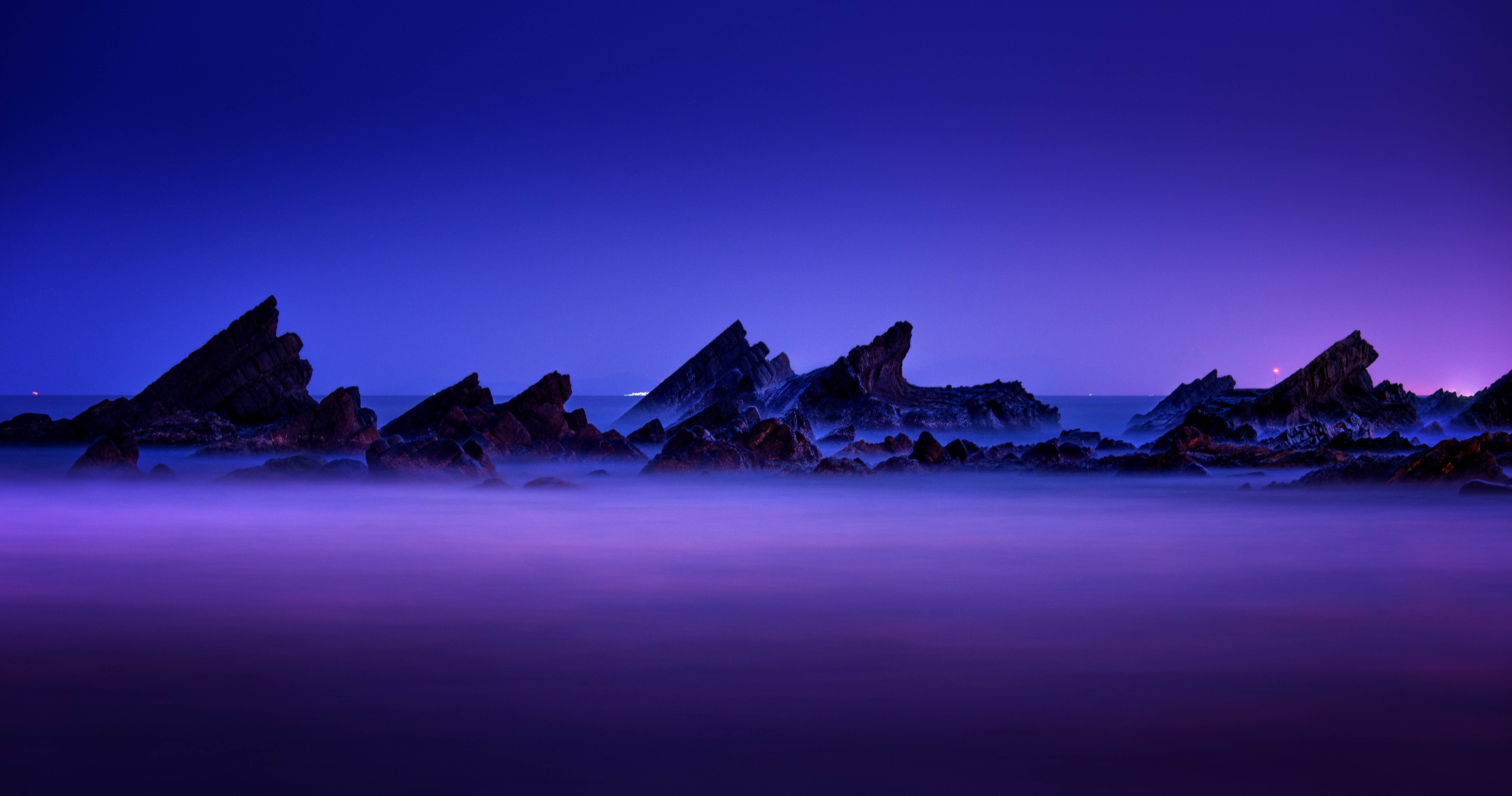 Purple sky Sunset Rocks Beach Seascape HD 2k 4k 5k