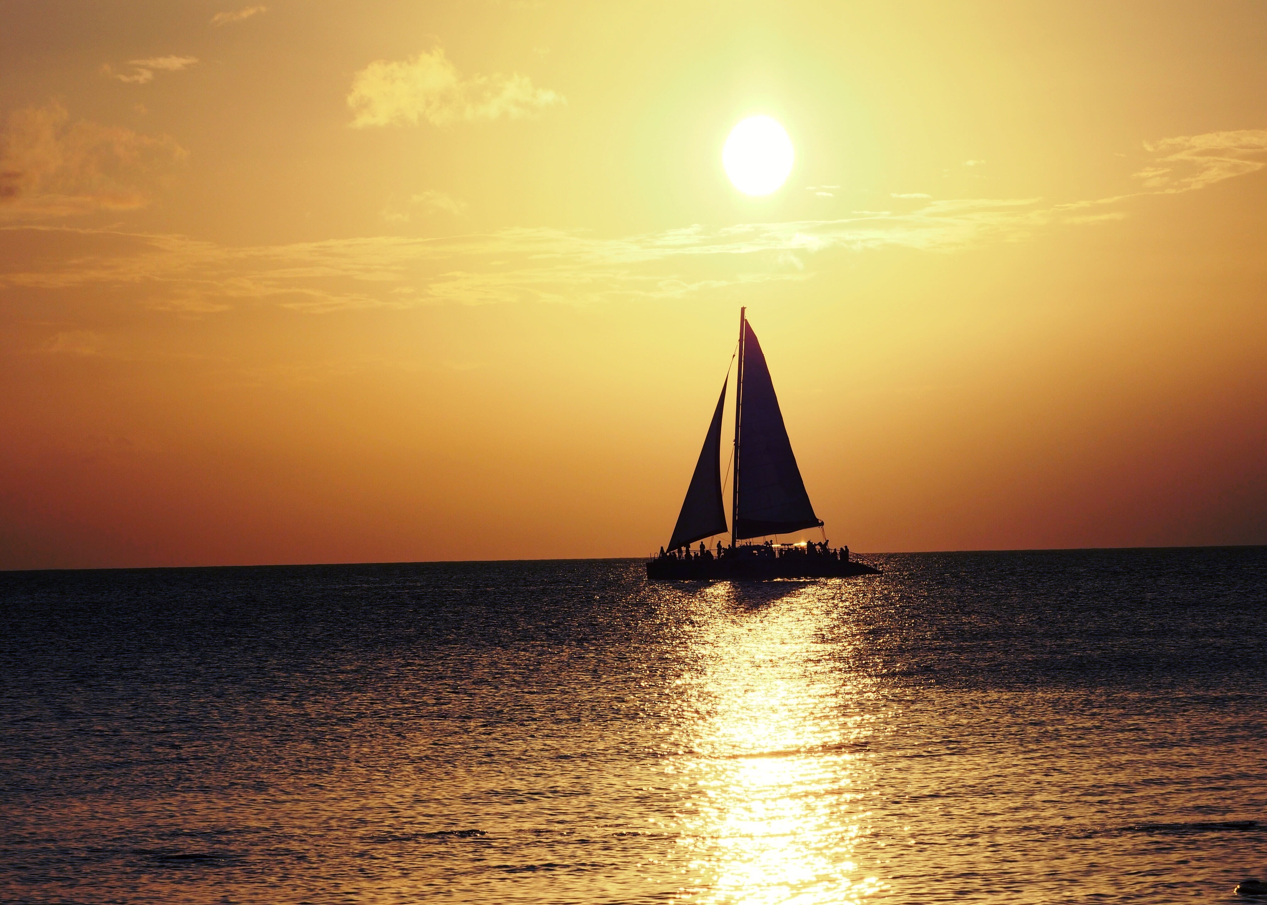 Sail Boat on sea during sunset cayman islands 2k 4k
