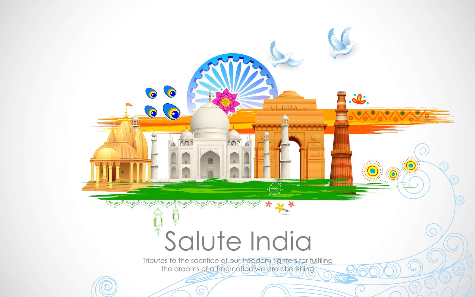 Salute India poster with various Indian landmarks Tribute Freedom fighters 2k 4k 5k 8k