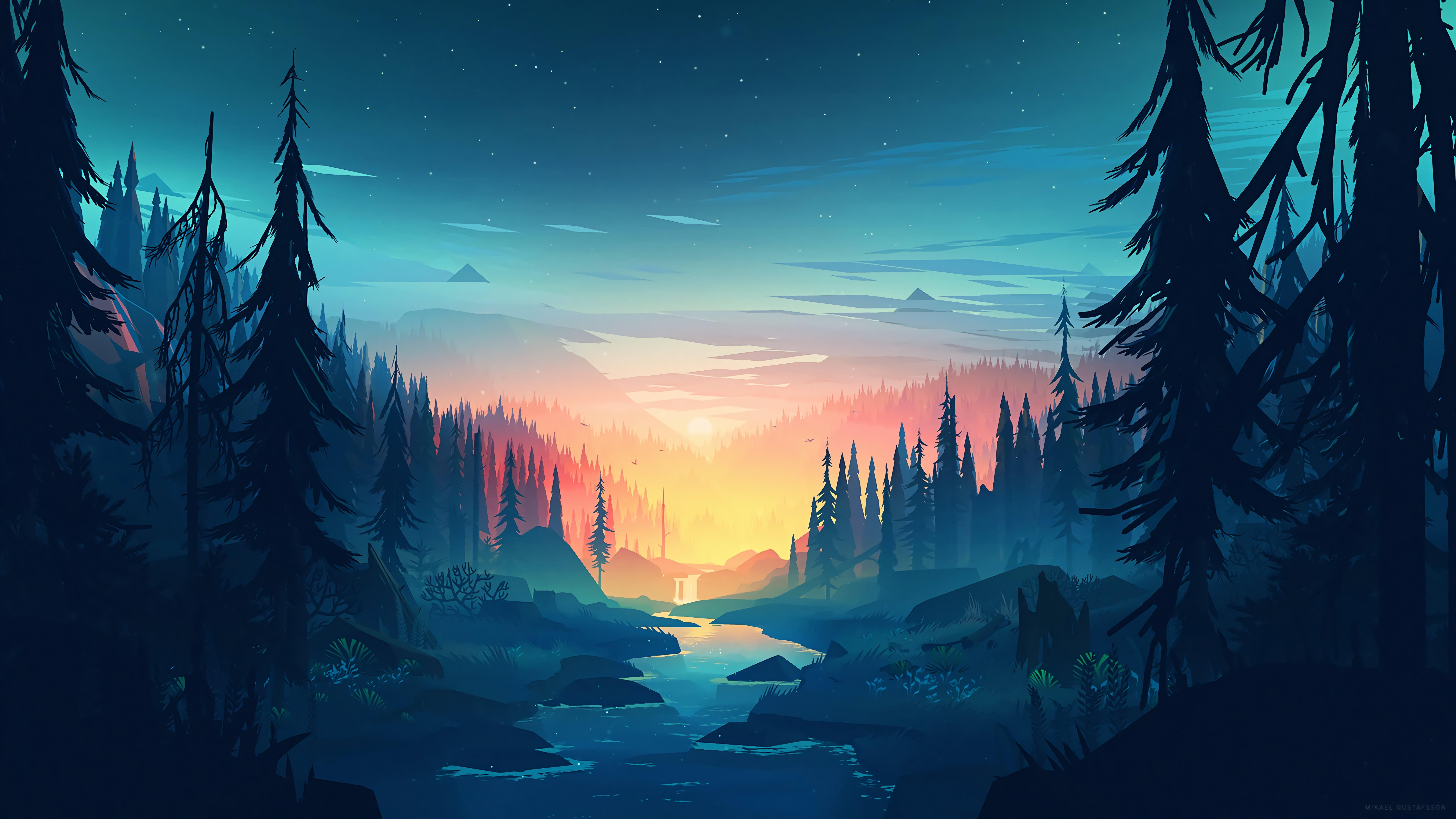vector forest sunset nature sky atmosphere darkness 1 2k 4k 5k 8k