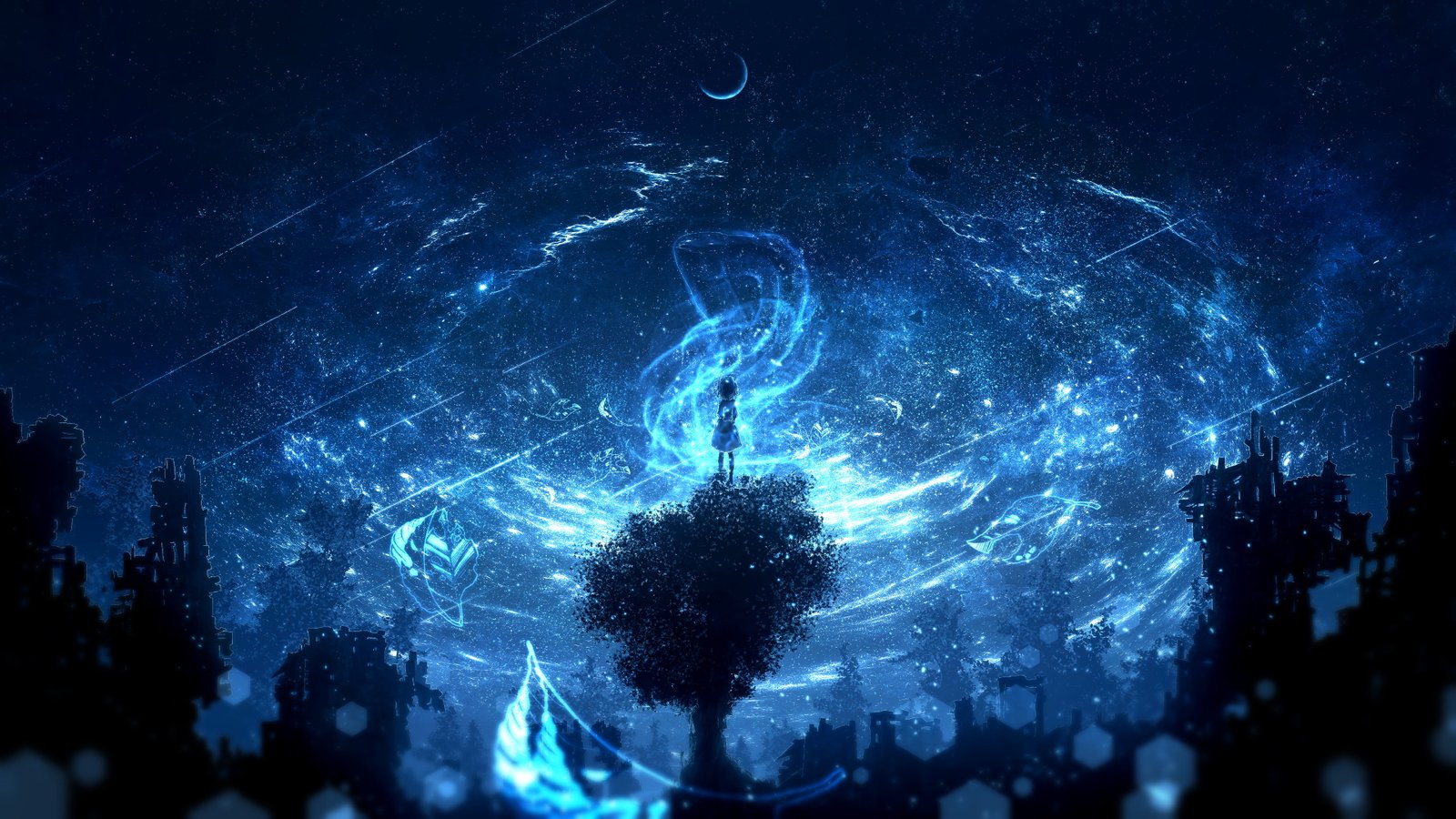 anime girls women fantasy art girl night 2k 4k