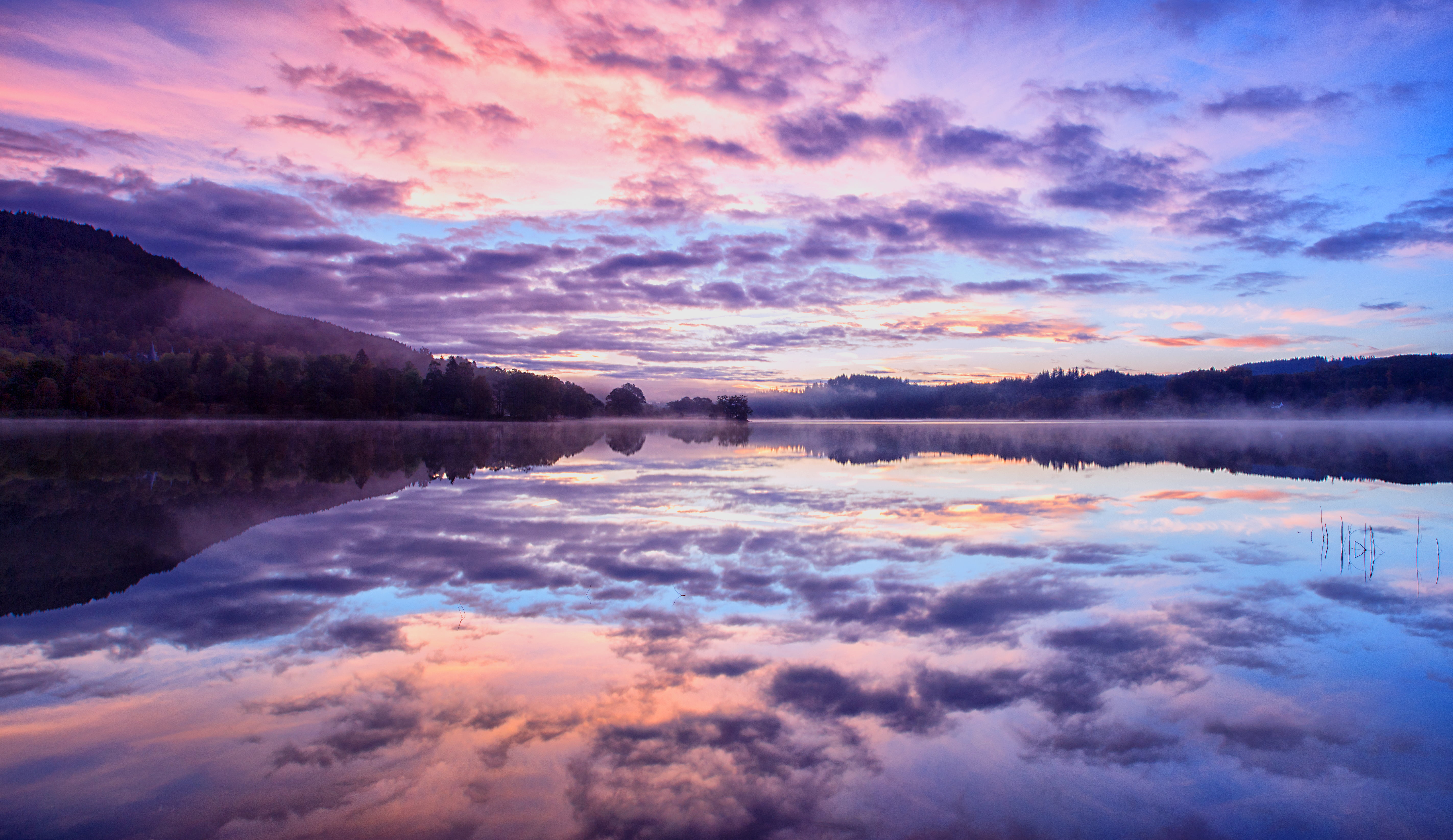 calm body of water under blue sky loch achray scotland 2k 4k 5k