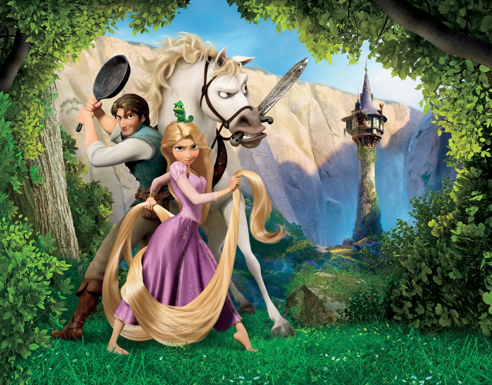 Disney Tangle digital wallpaper forest the sky grass trees 2k 4k