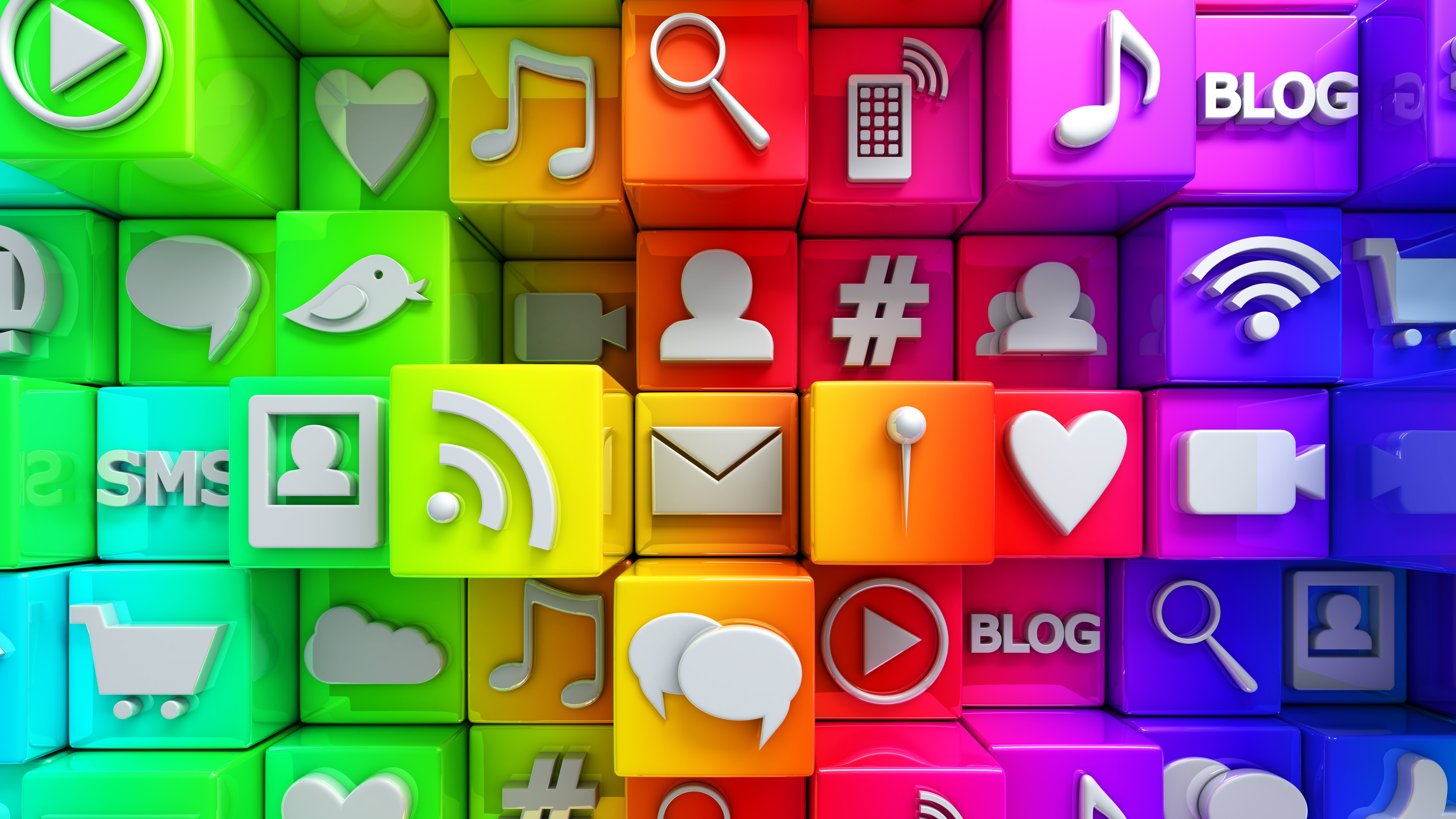 icons social media multiocolored colorful cubes uhd 2k 4k 5k 8k