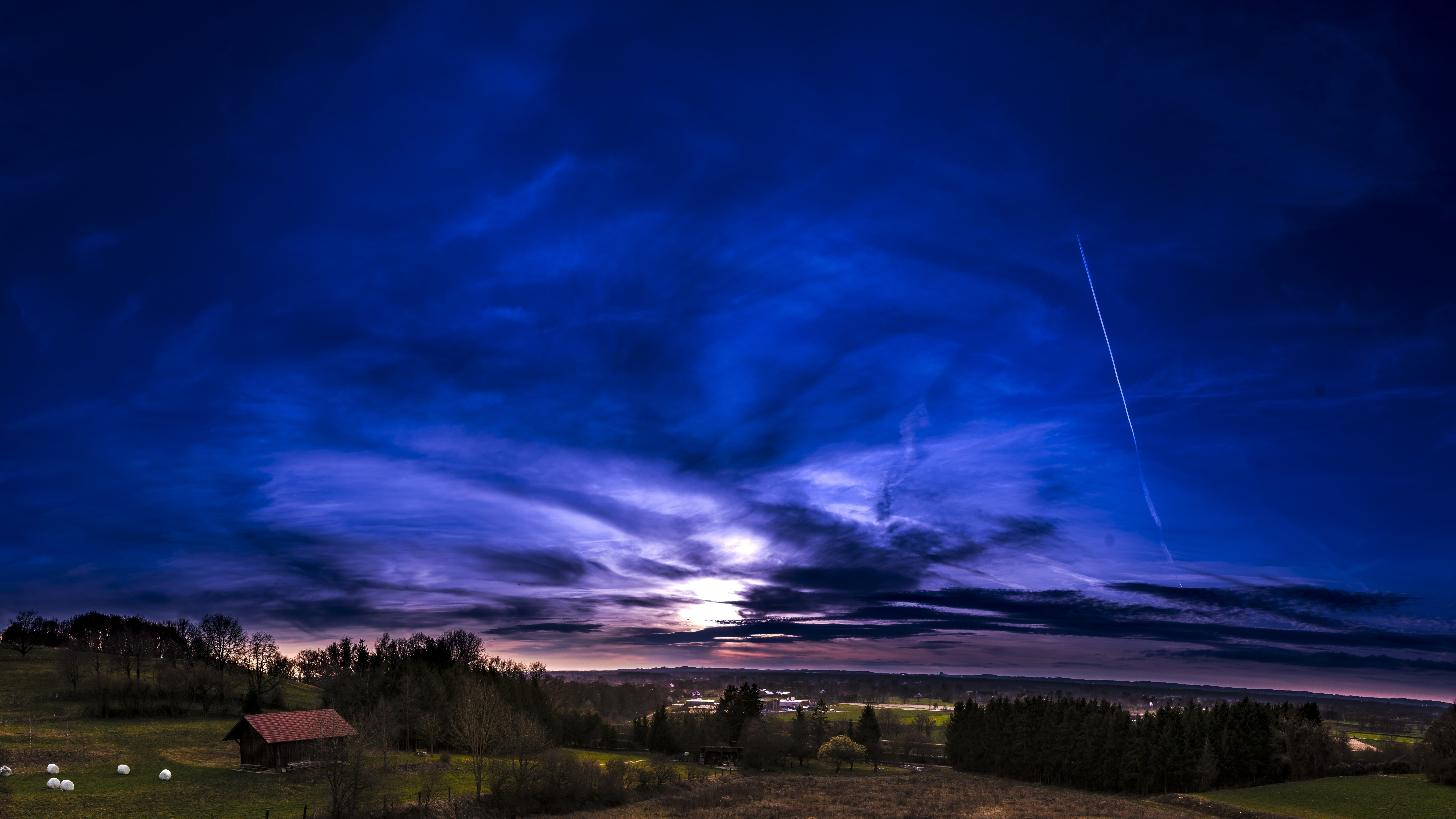 landscape photo of blue sky and green grassland sunset forest 2k 4k 5k 8k