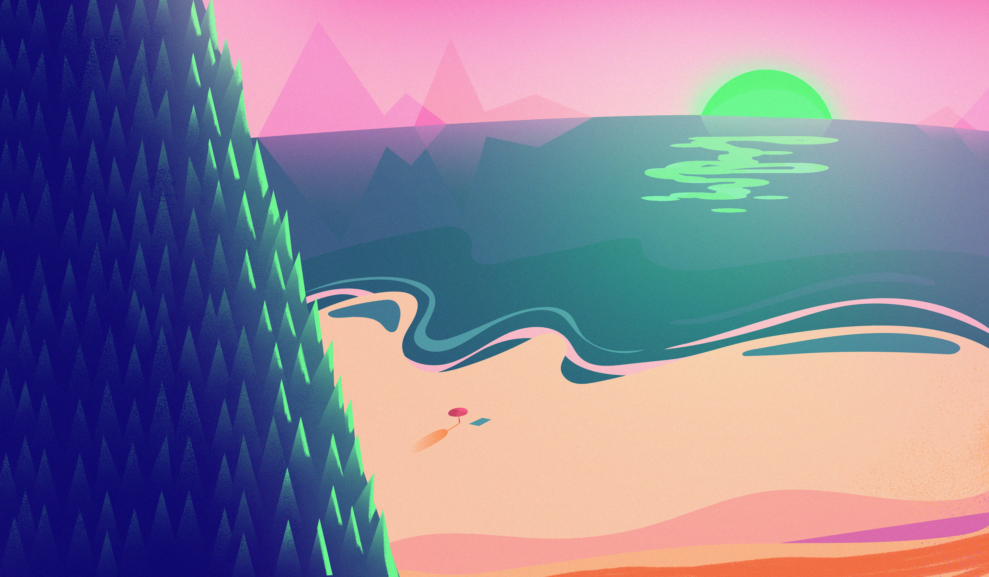 Landscape Sunset Colorful Neon Beach 2k 4k