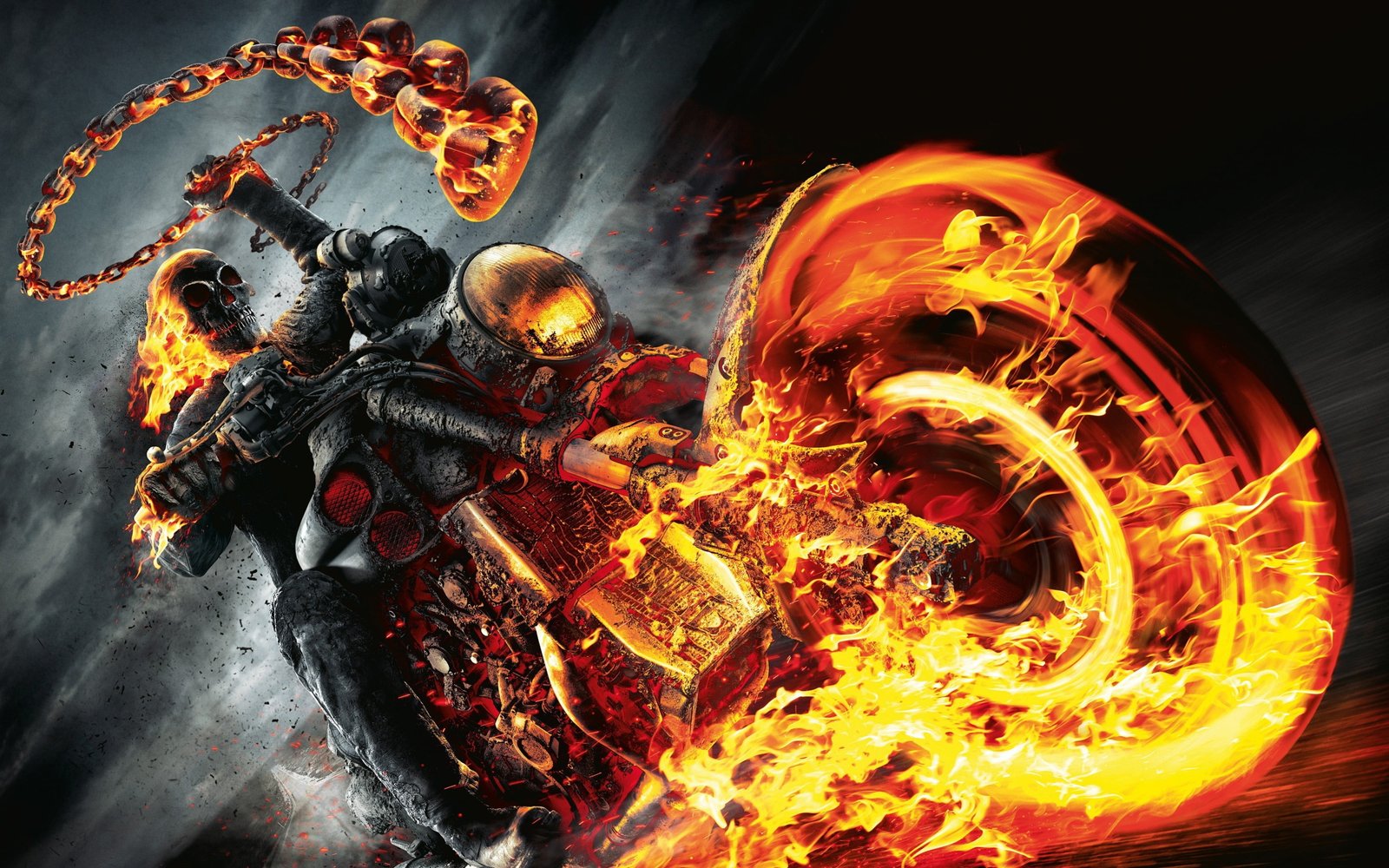 Marvel Ghost Rider digital wallpaper fire motorcycle burning 2k 4k