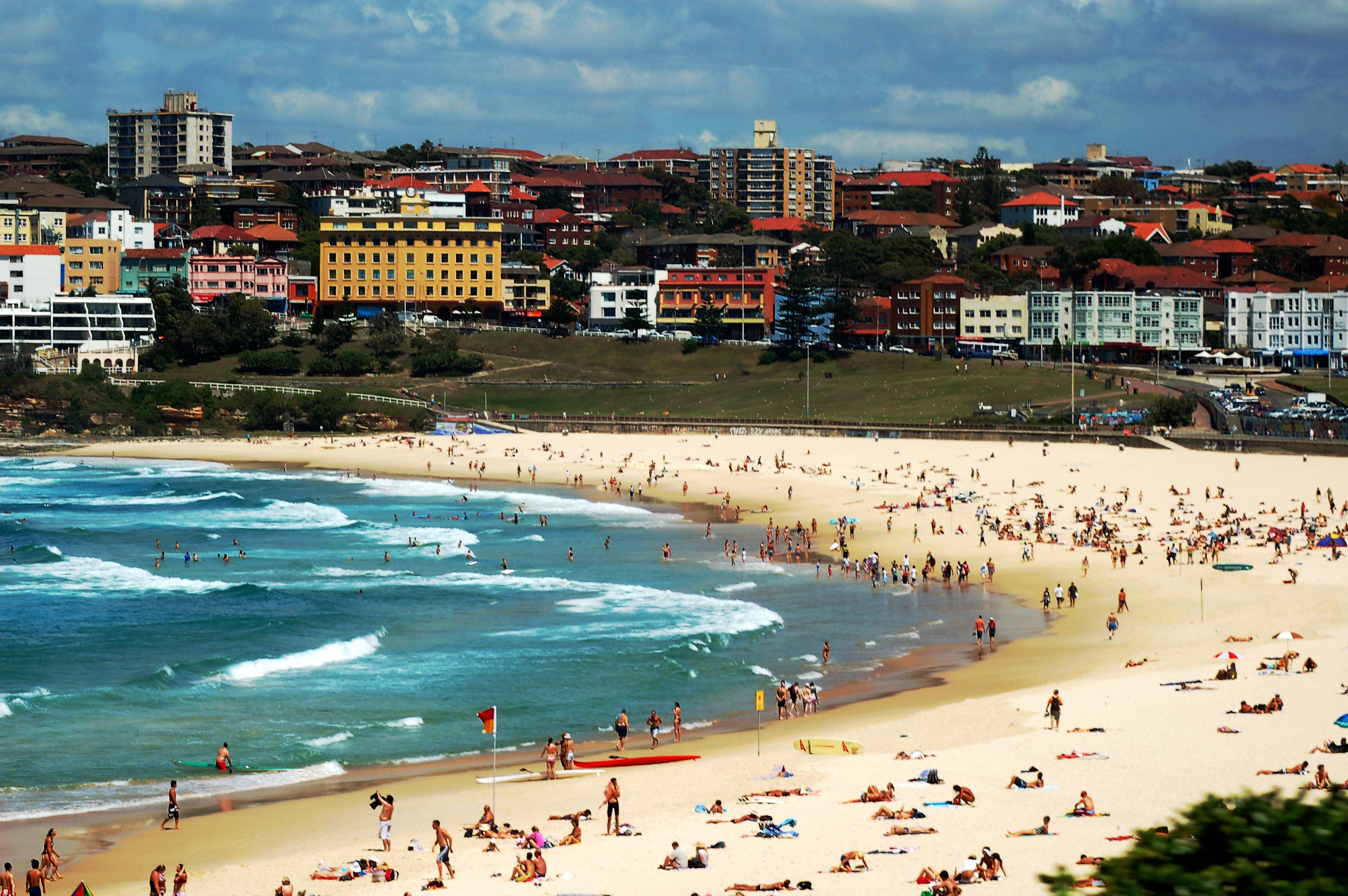 people on beach bondi sydney australia sea building exterior 2k