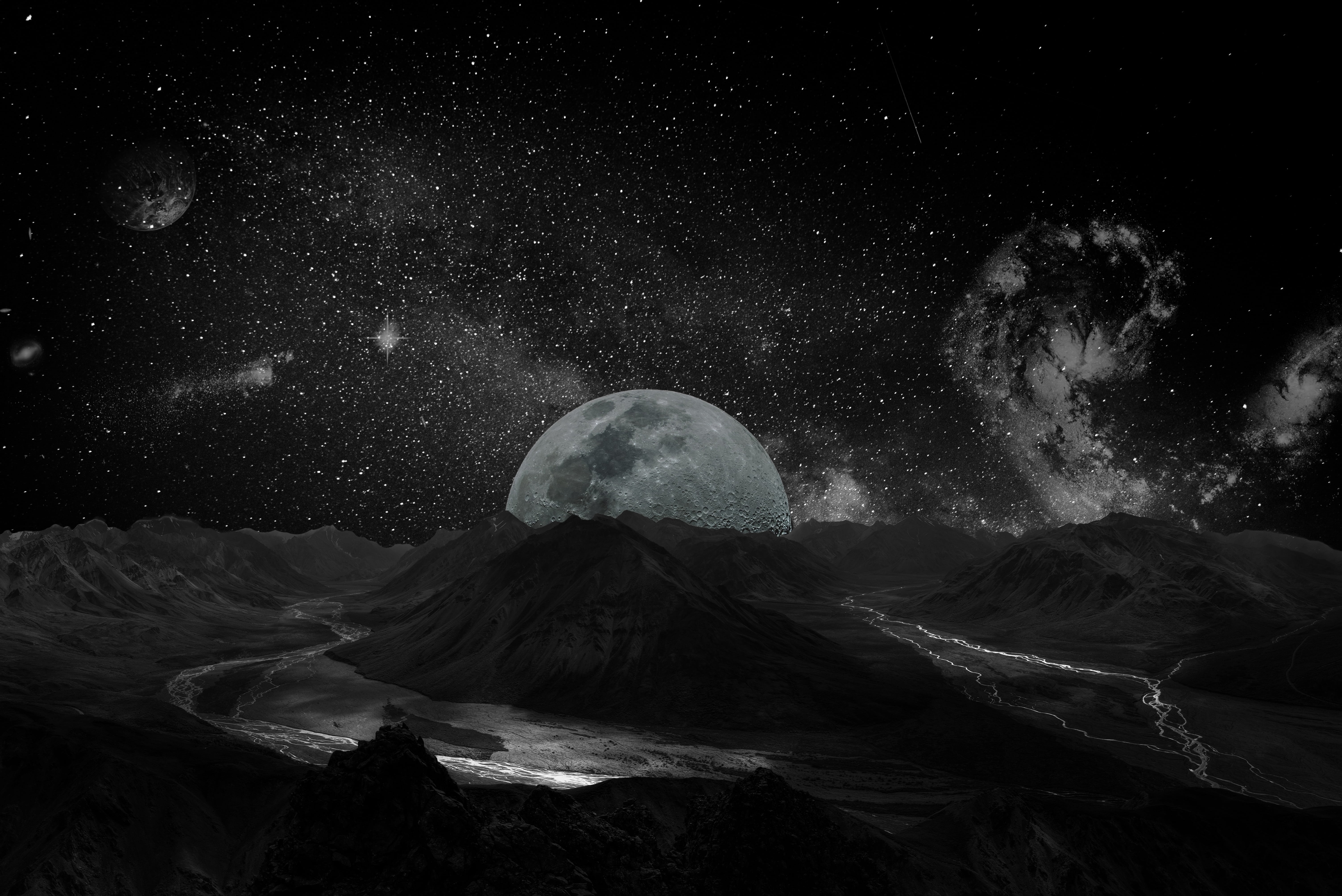 photography of mountain moon universe space milky way background 2k 4k 5k
