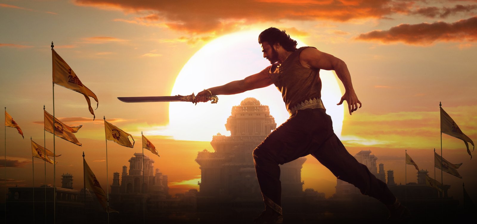 Prabhas Baahubali 2 The Conclusion sunset sky orange color 2k 4k 5k 8k