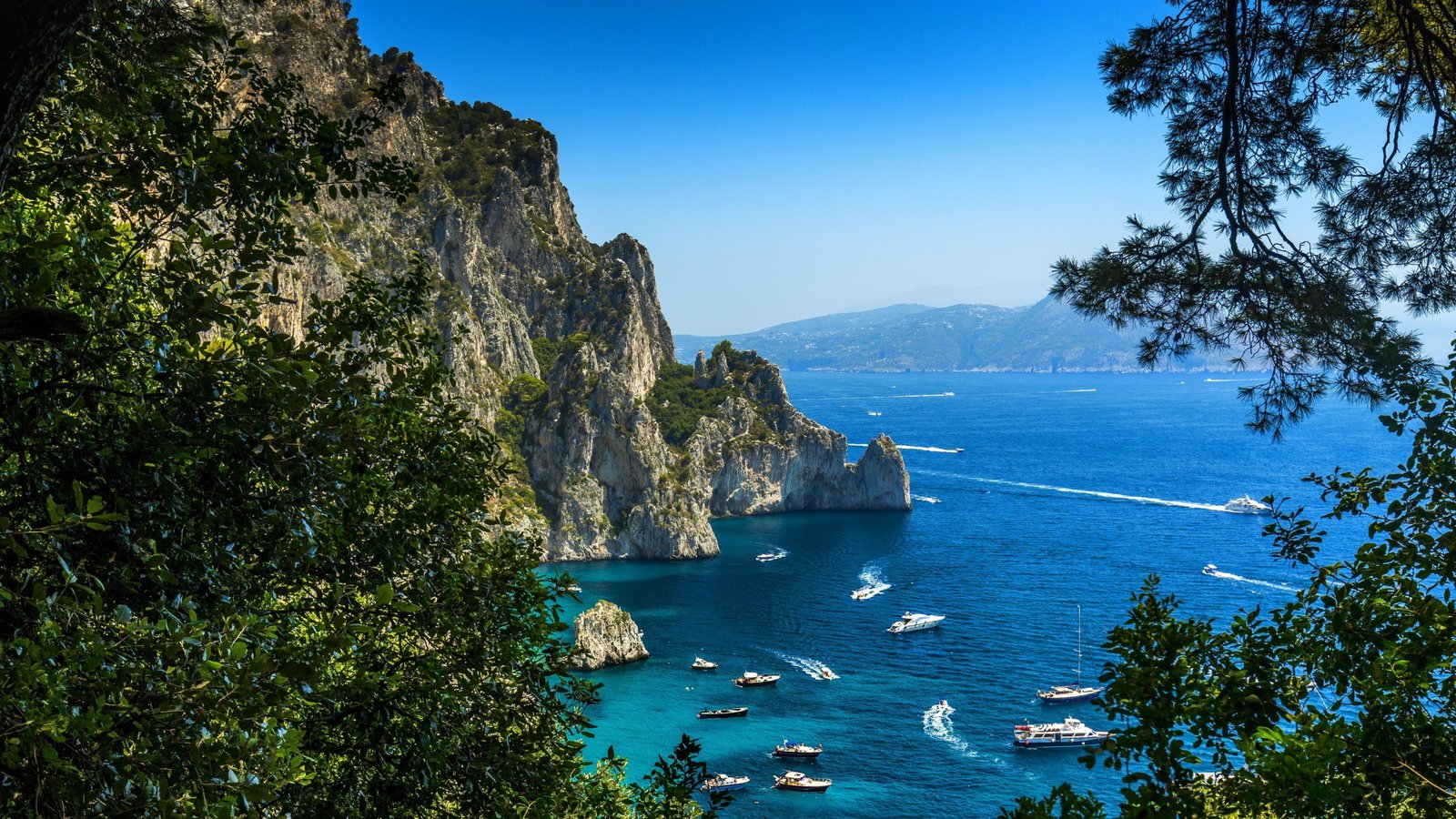 rock napoli blue sea europe italy capri mount scenery 2k 4k