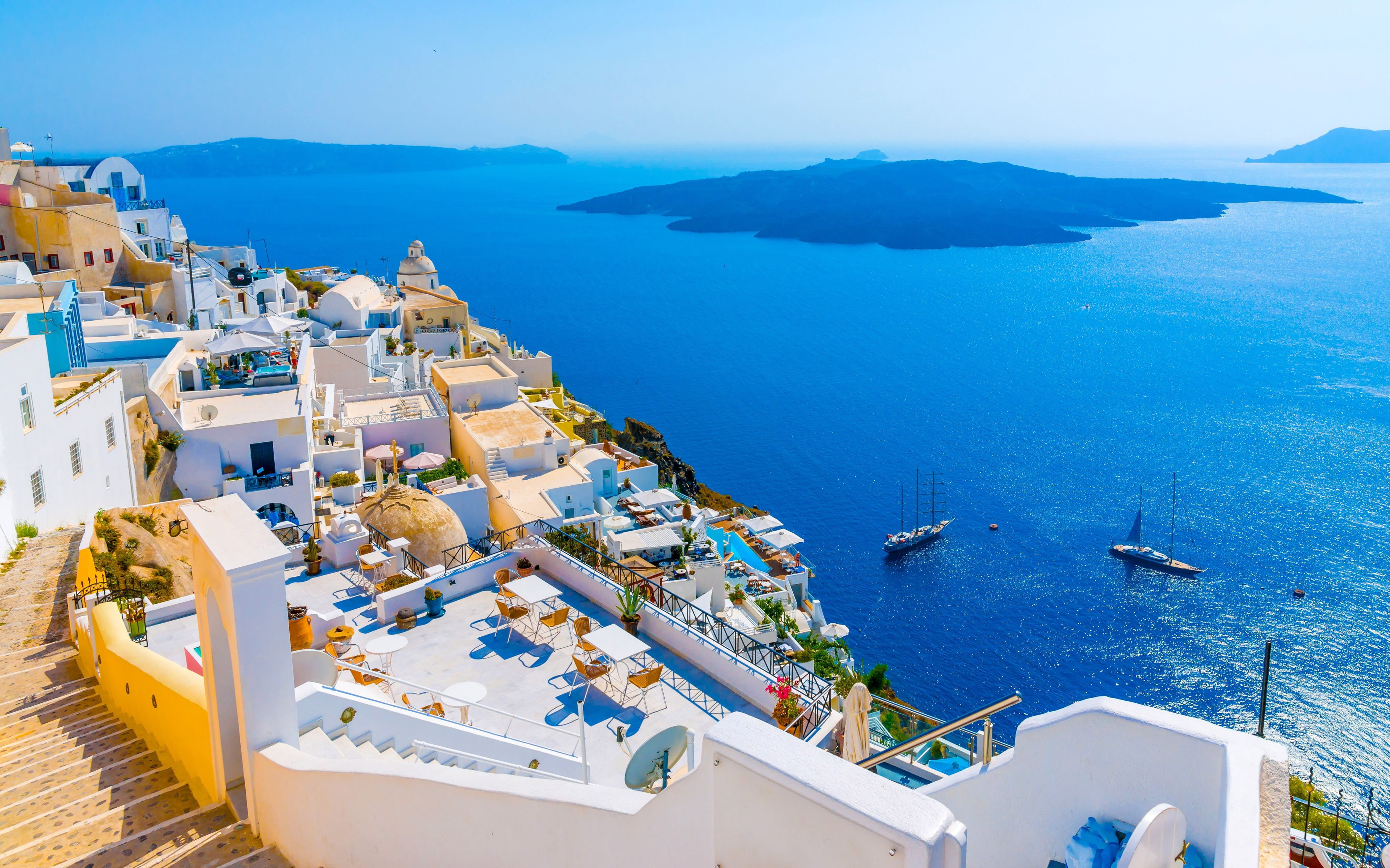 Santorini Island In Greece White Architecture Blue Sea Beautiful Photo Landscape Ultra Hd Wallpapers Images For Desktop And Mobile 2k 4k