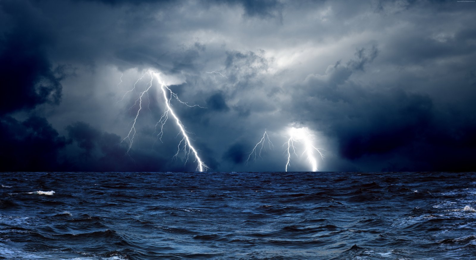 Sea clouds lightning storm ocean 2k 4k 5k