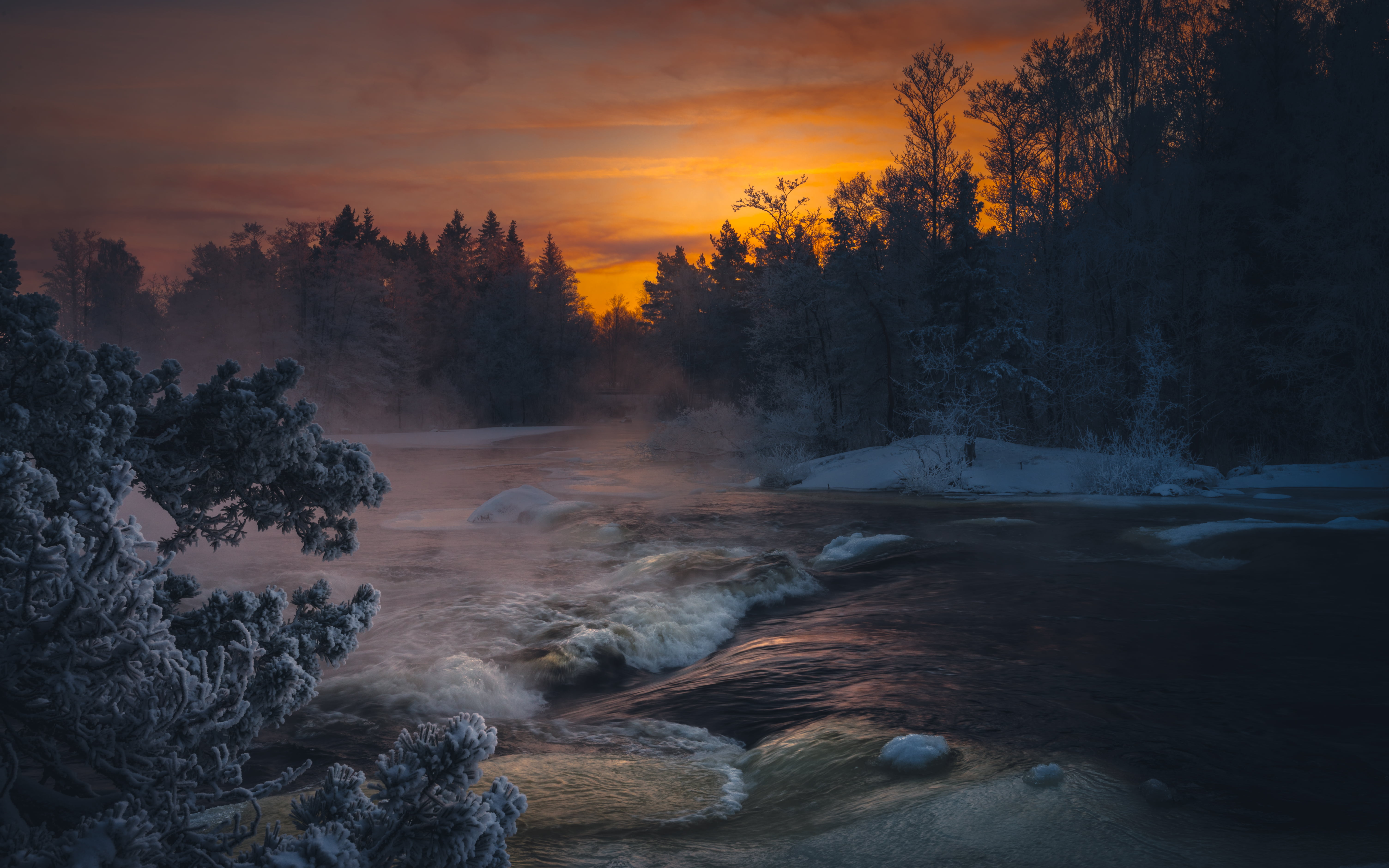 snowy river painting during sunset Langinkoski rapids nikon d 2k 4k 5k