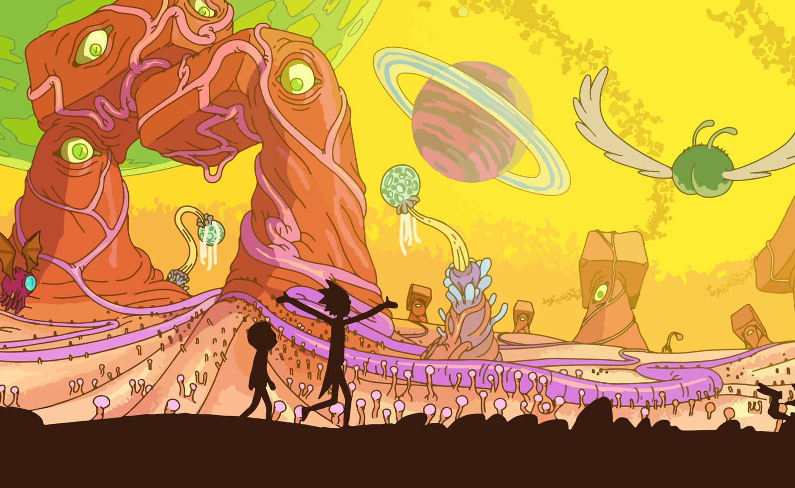 two cartoon characters silhouette illustration Rick and Morty 2k 4k 5k