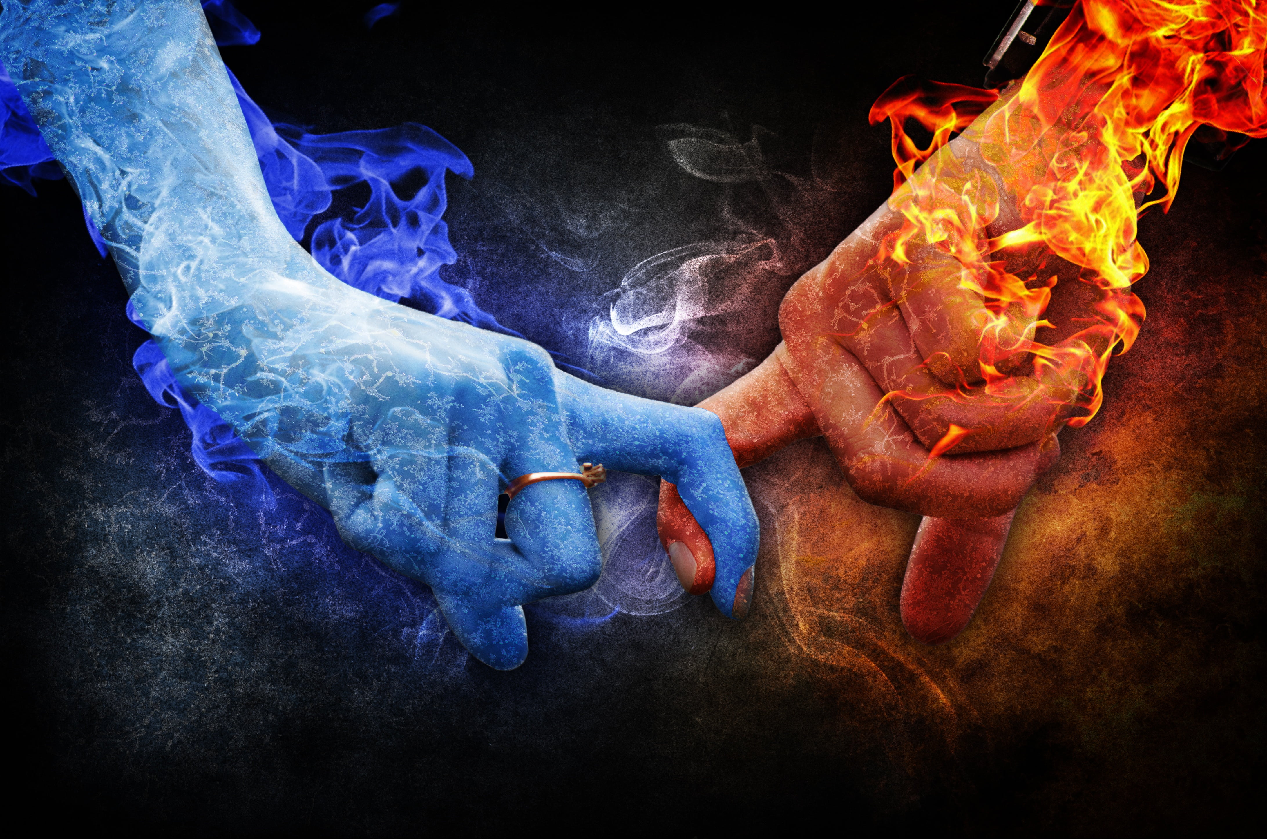 water and fire finger cross illustration love relationship 2k 4k
