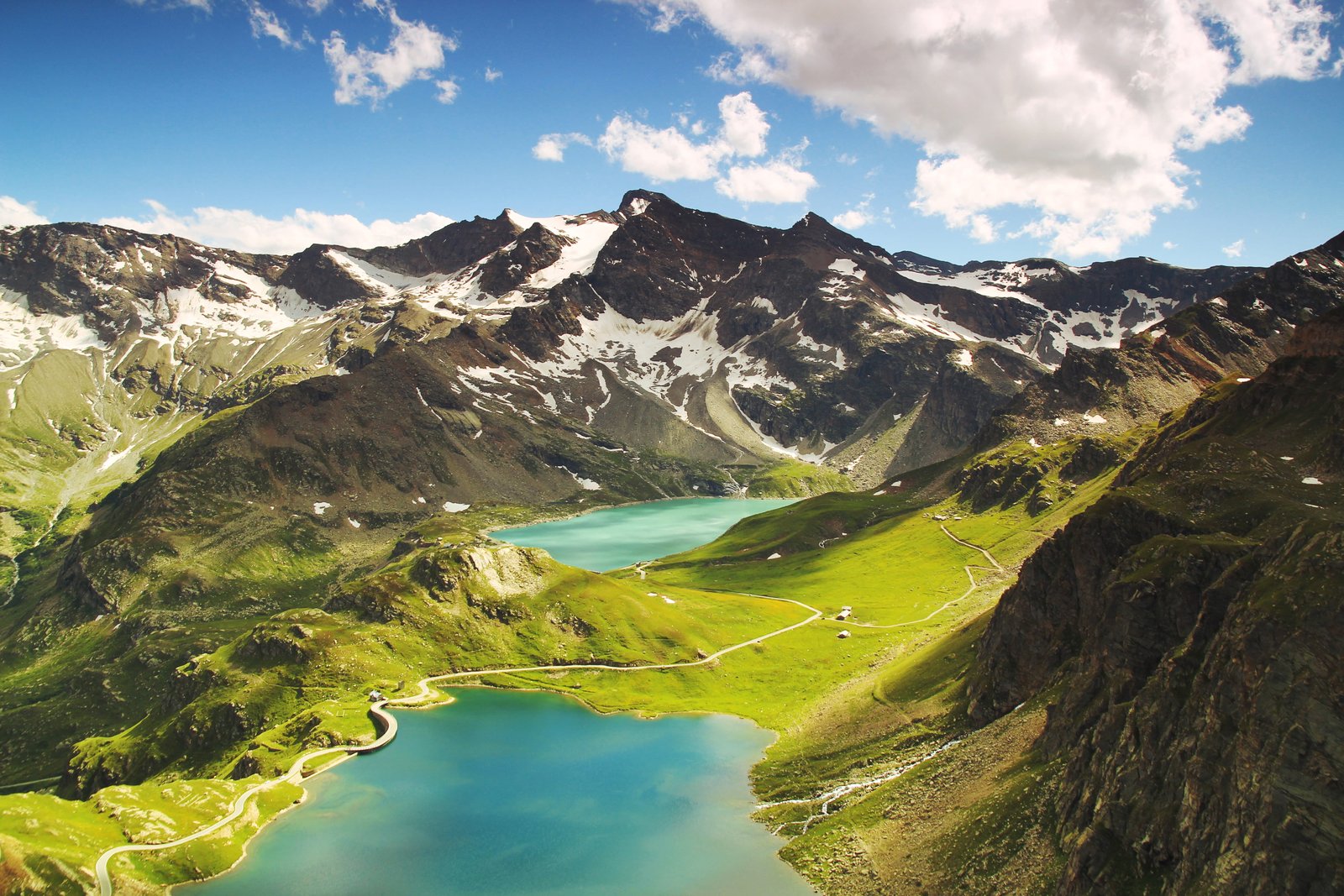Aerial View of Mountain and Body Water alpine ceresole reale 2k 4k 5k