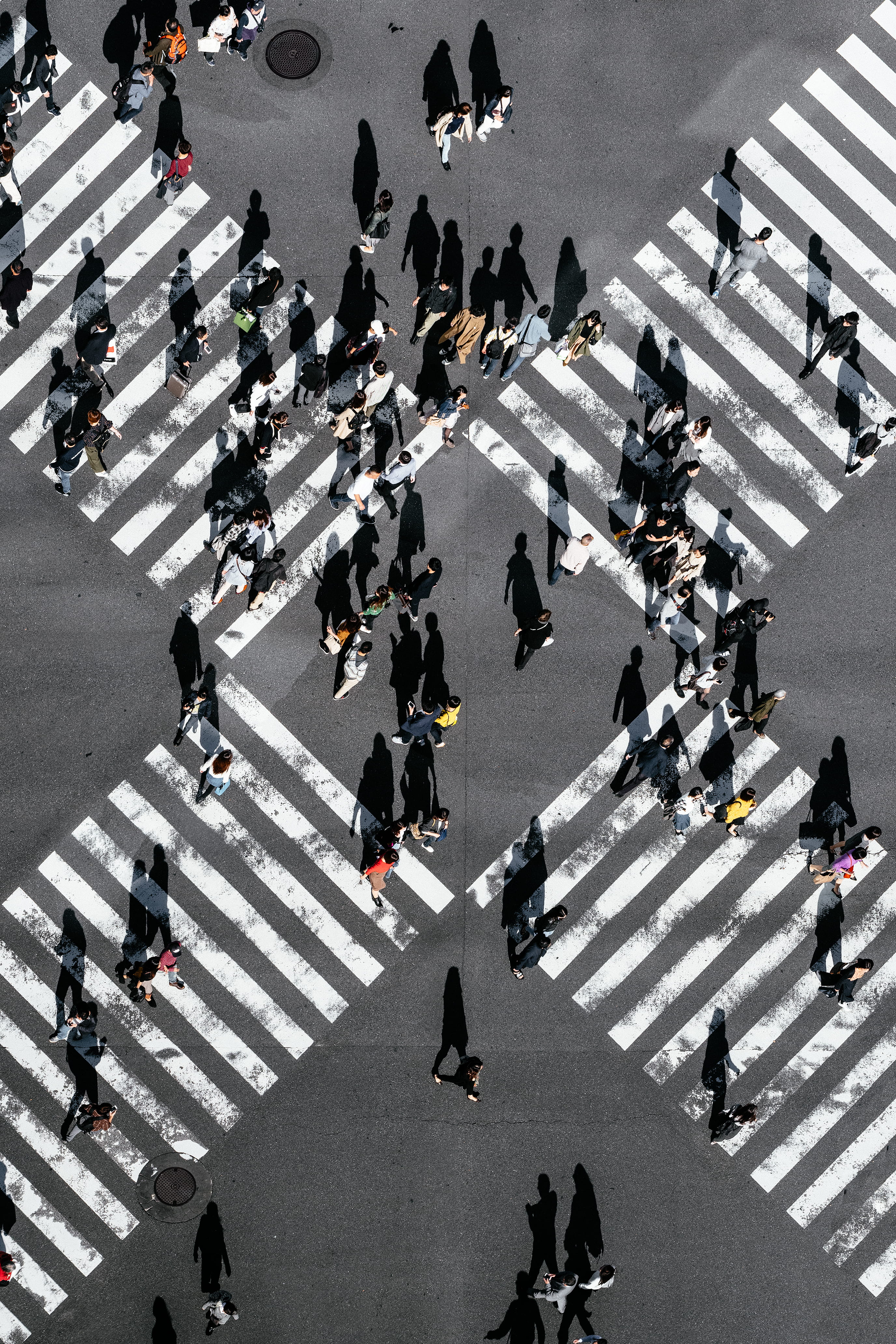 aerial view of people walking on cross pedestrian lane asphalt 2k