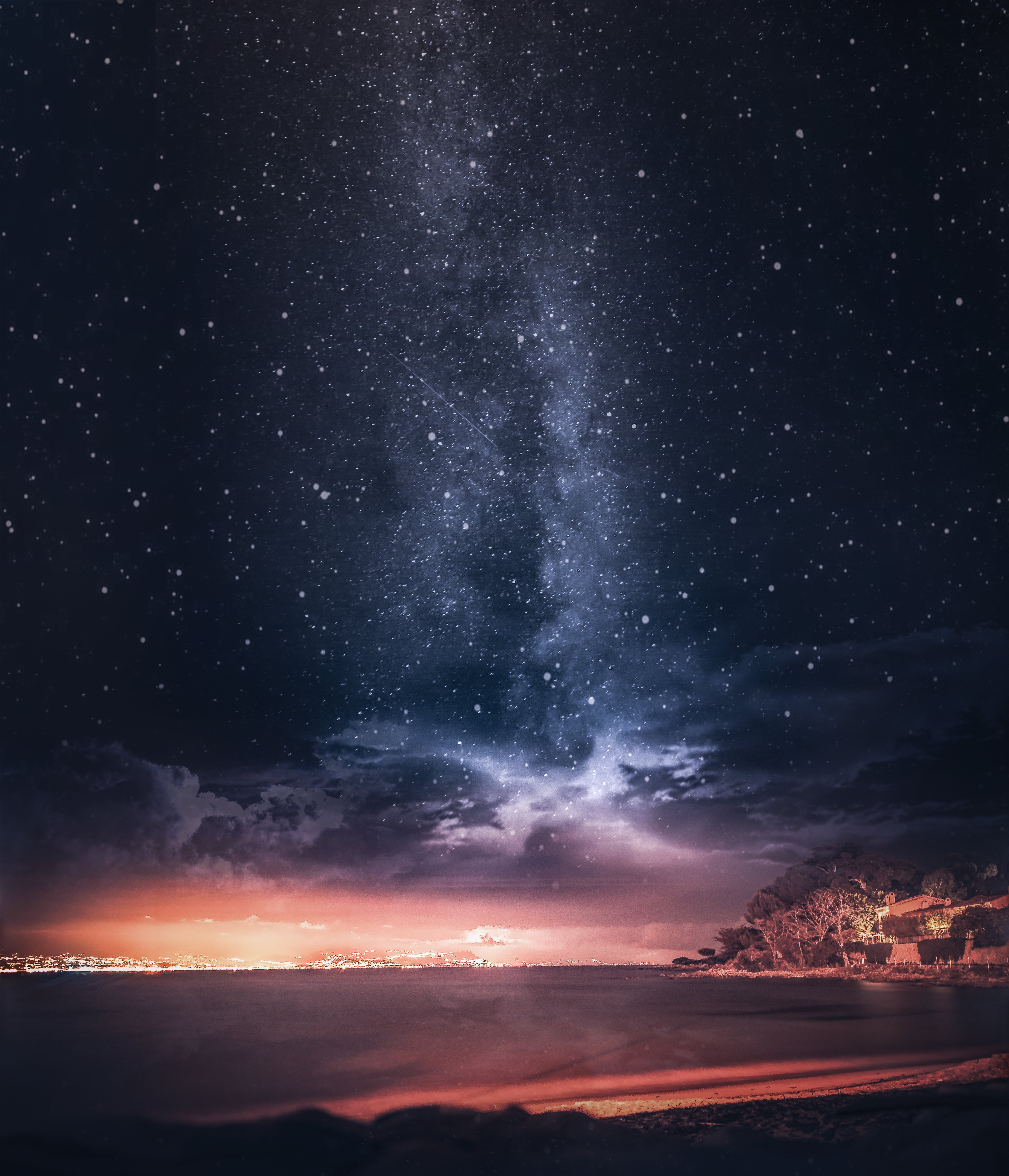 beach seashore sunset starry sky horizon france star Space 2k 4k 5k