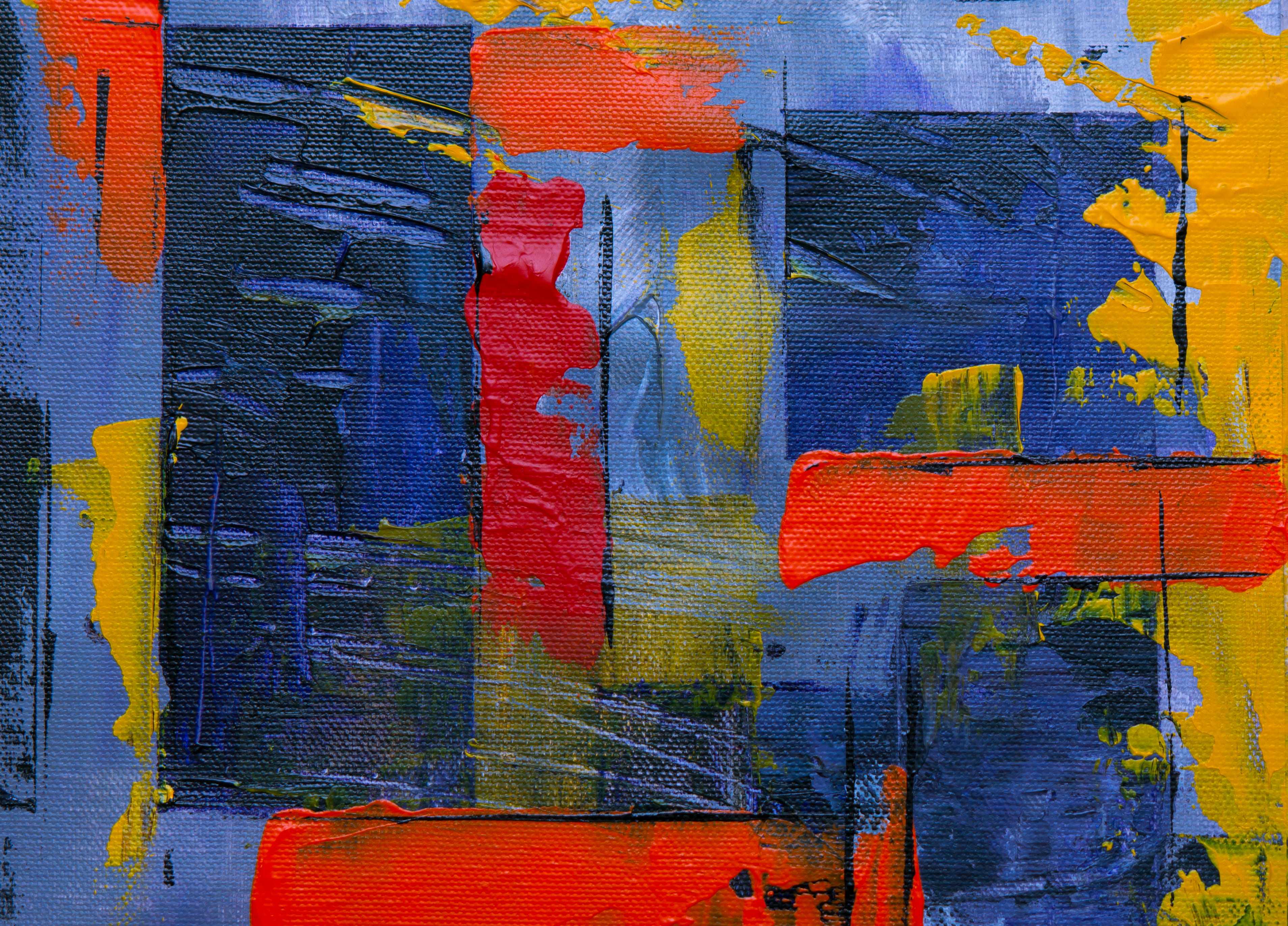 Blue Red and Yellow Abstract Painting abstract expressionism 2k 4k