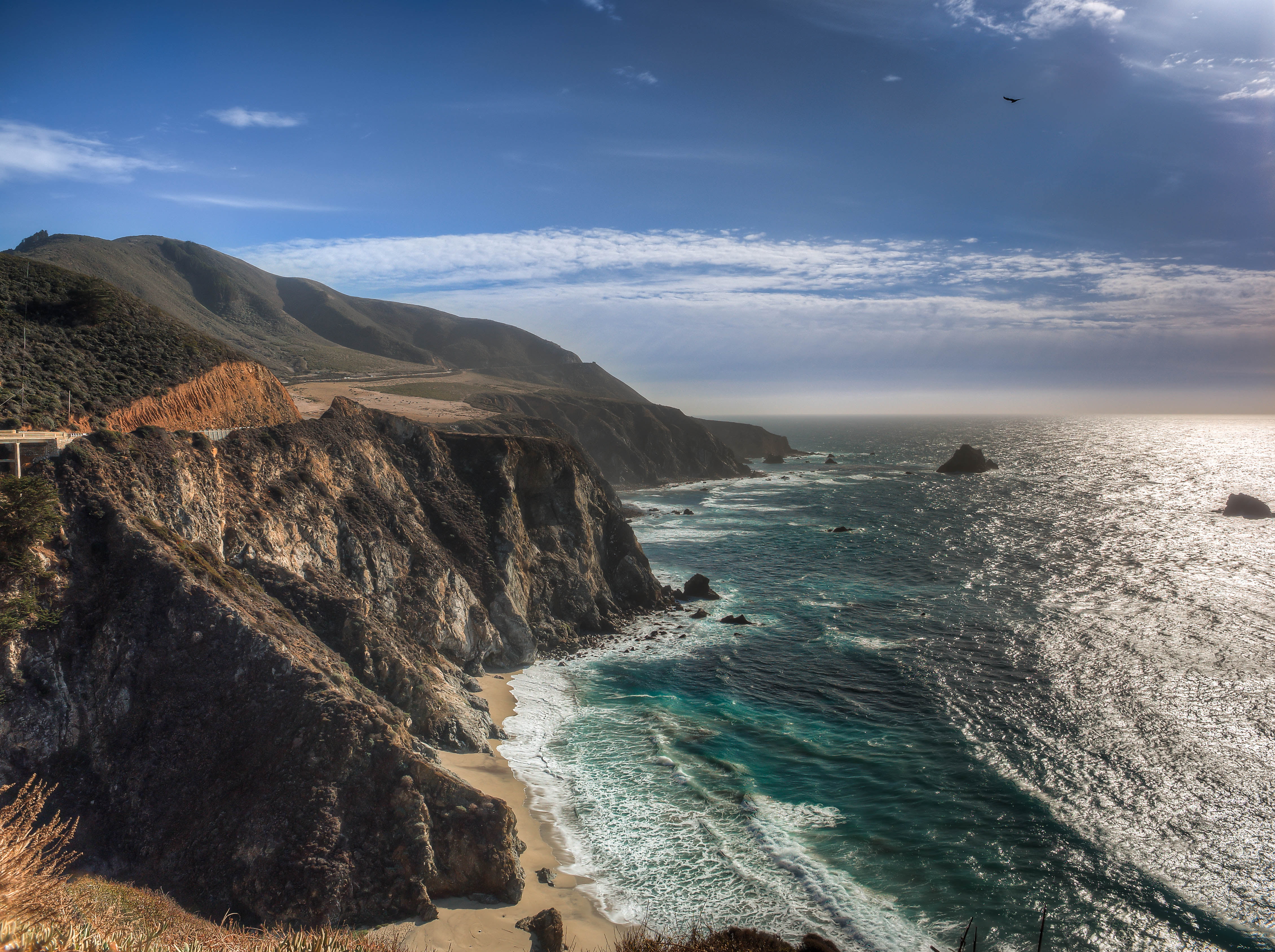 brown mountain under blue sky Air land sea HDR beach big sur 2k 4k 5k