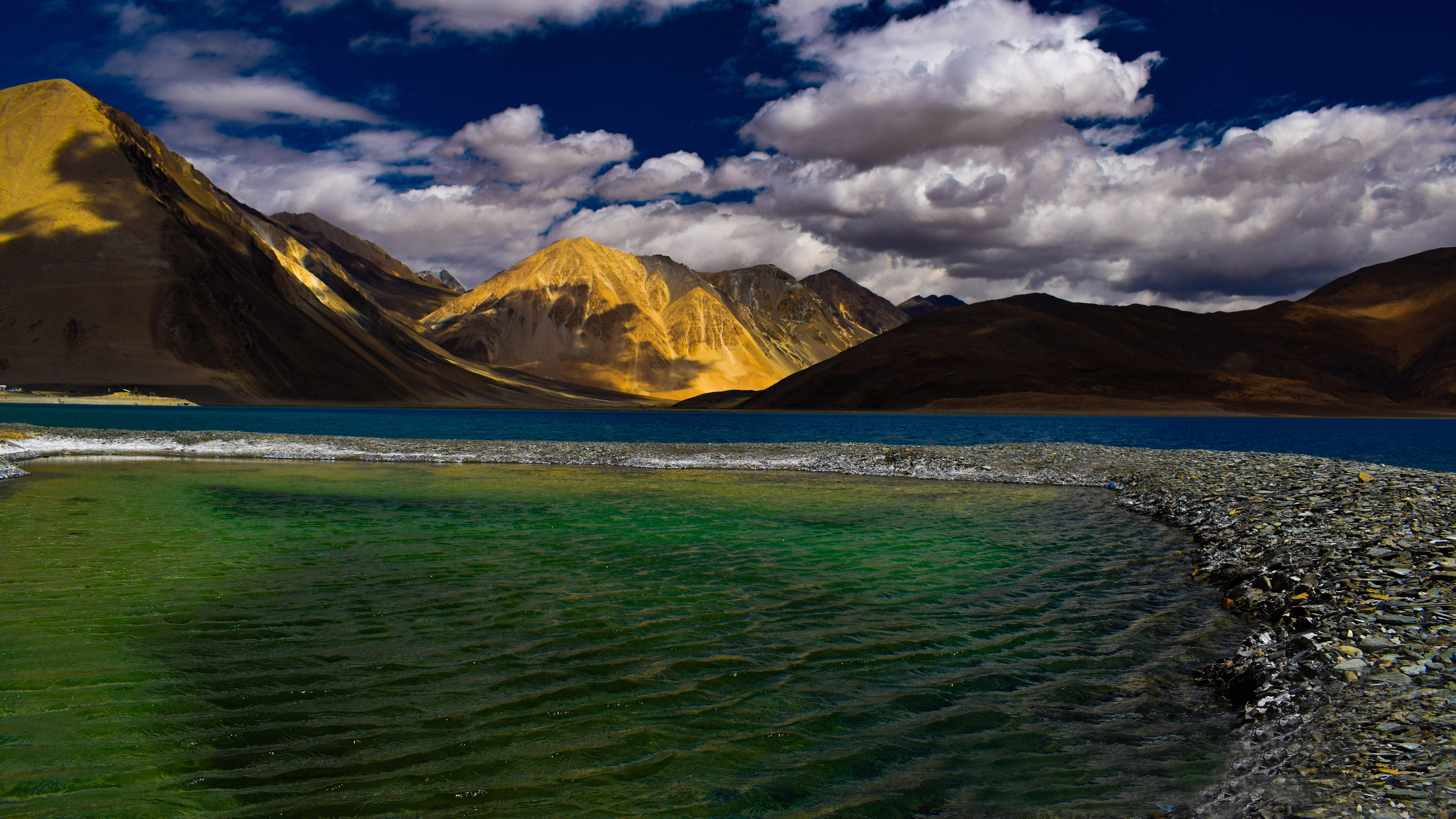 Desktop Hd Wallpapers Pangong Tso Lake Ladakh Kashmir A Green Lagoon By The Side Of Blue 2k 4k 5k