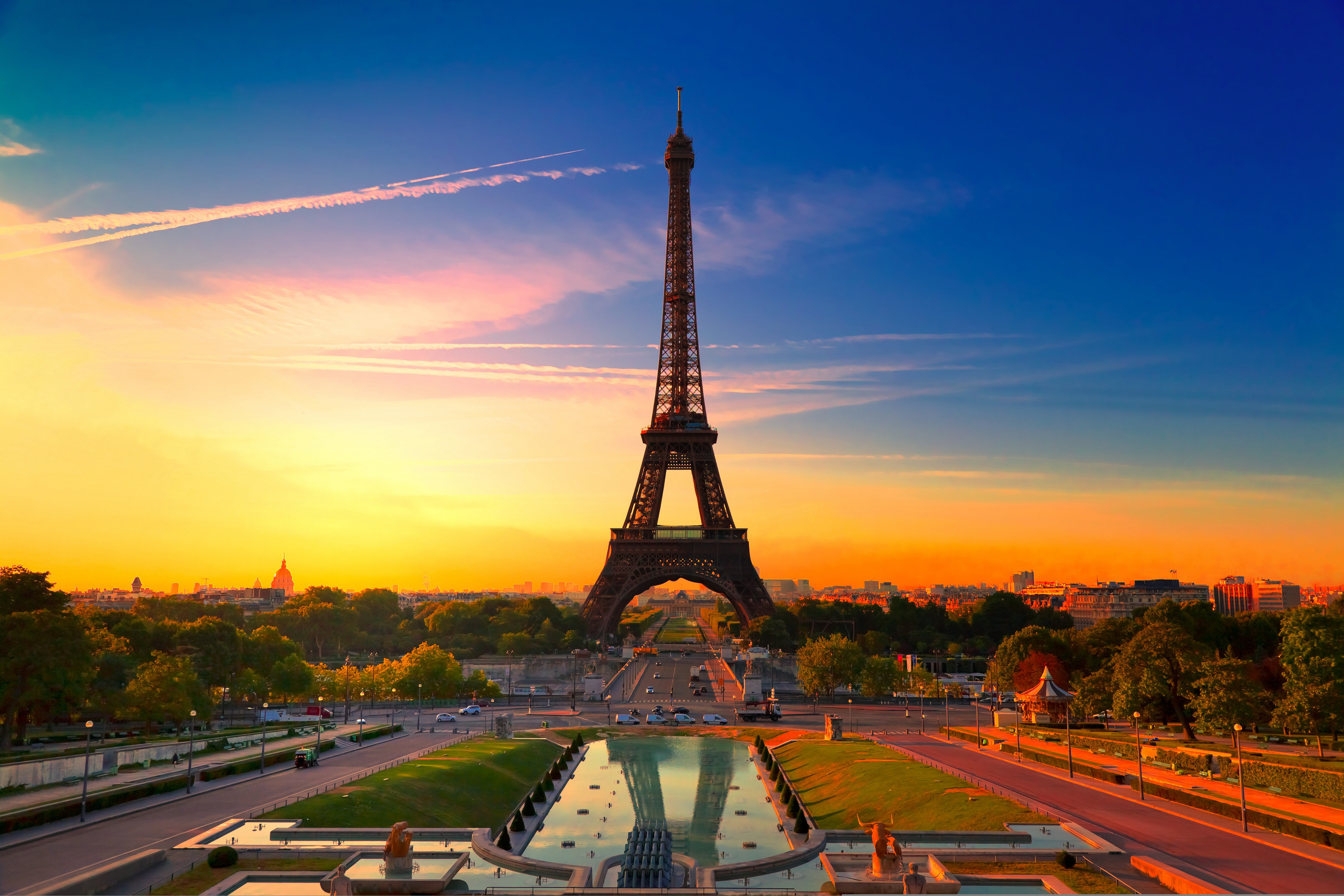 Eiffel Tower Paris France sunset the city colorful beautiful france 2k 4k 5k 8k