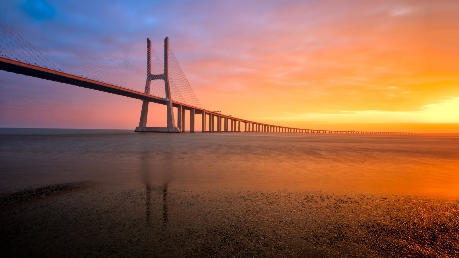 gray cable stay bridge nature landscape Portugal Lisbon sky 2k 4k 5k