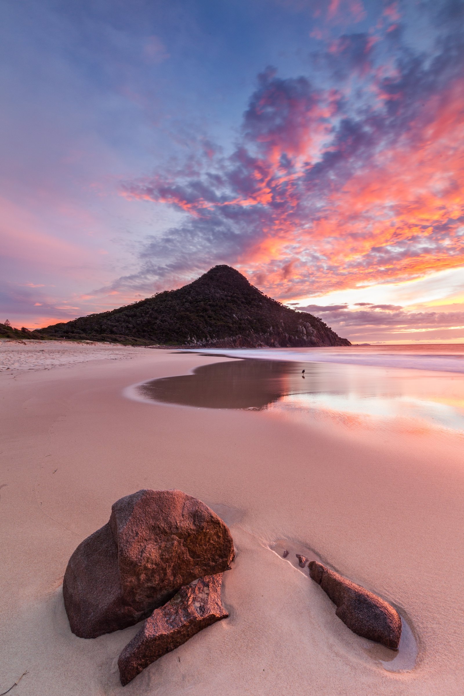 gray shore rock nature water beach sky sea sunset mountain 2k 4k