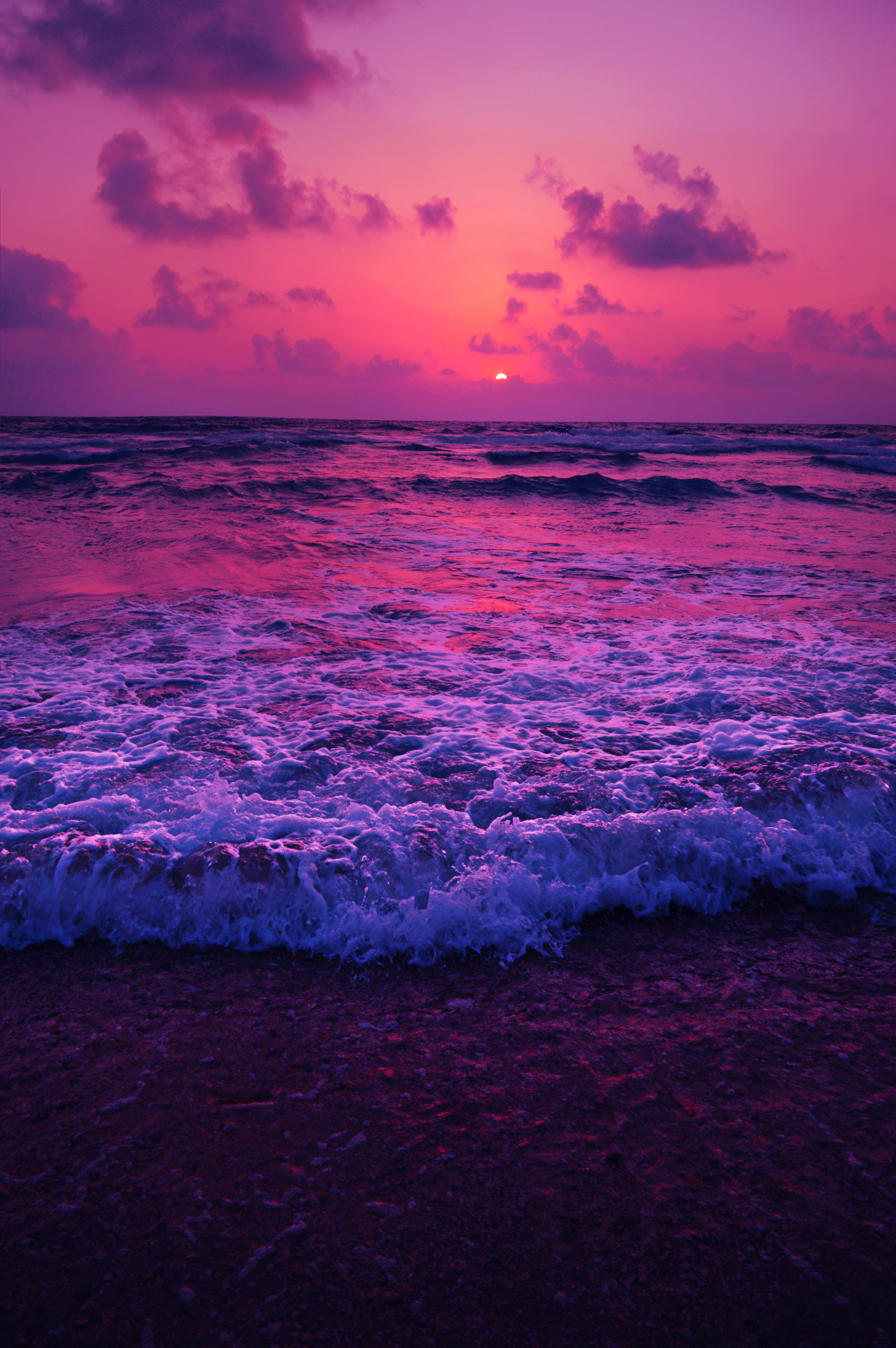 photo of sunset sea horizon surf foam water sky wave beach 2k 4k