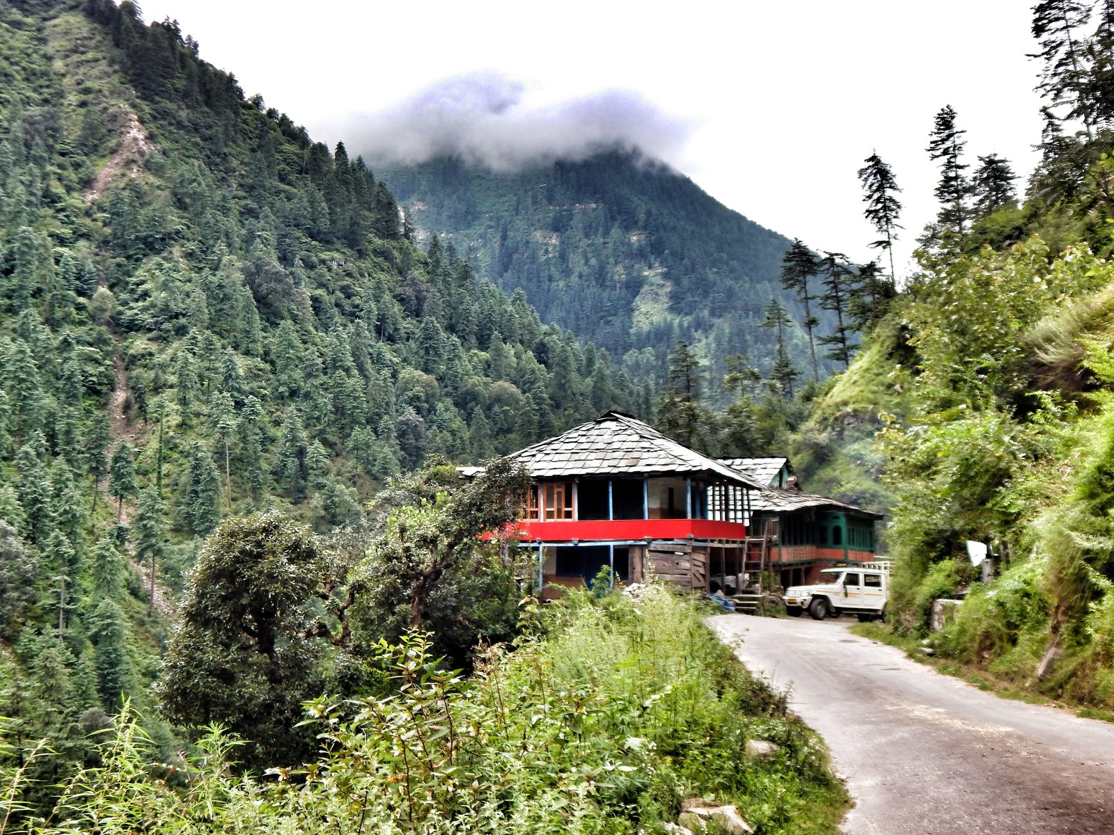 red and gray house surrounded trees tirthan valley great himalayan national park 2k 4k 5k
