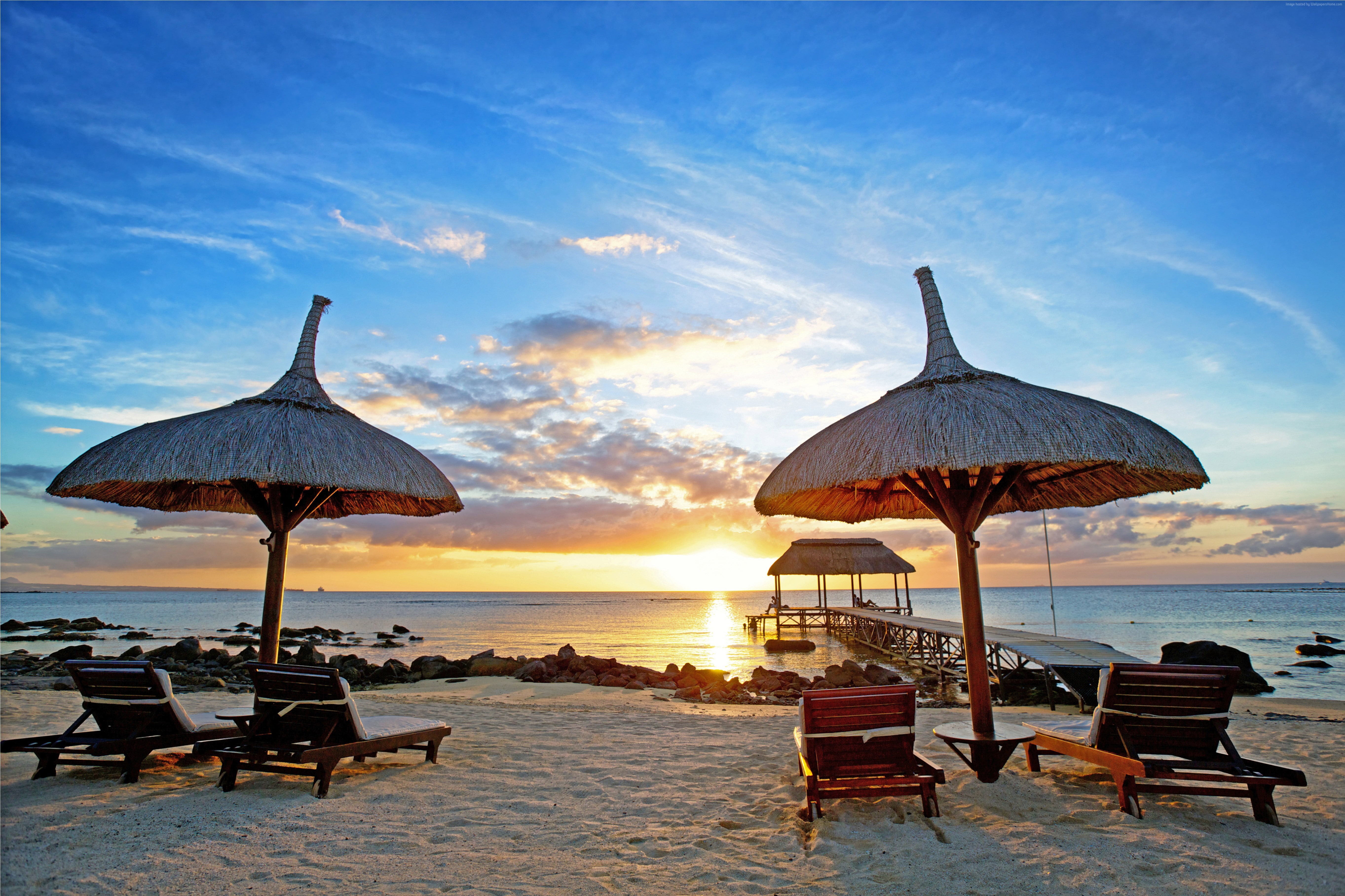 travel Mauritius sunset Indian ocean beach sand tourism 2k 4k 5k