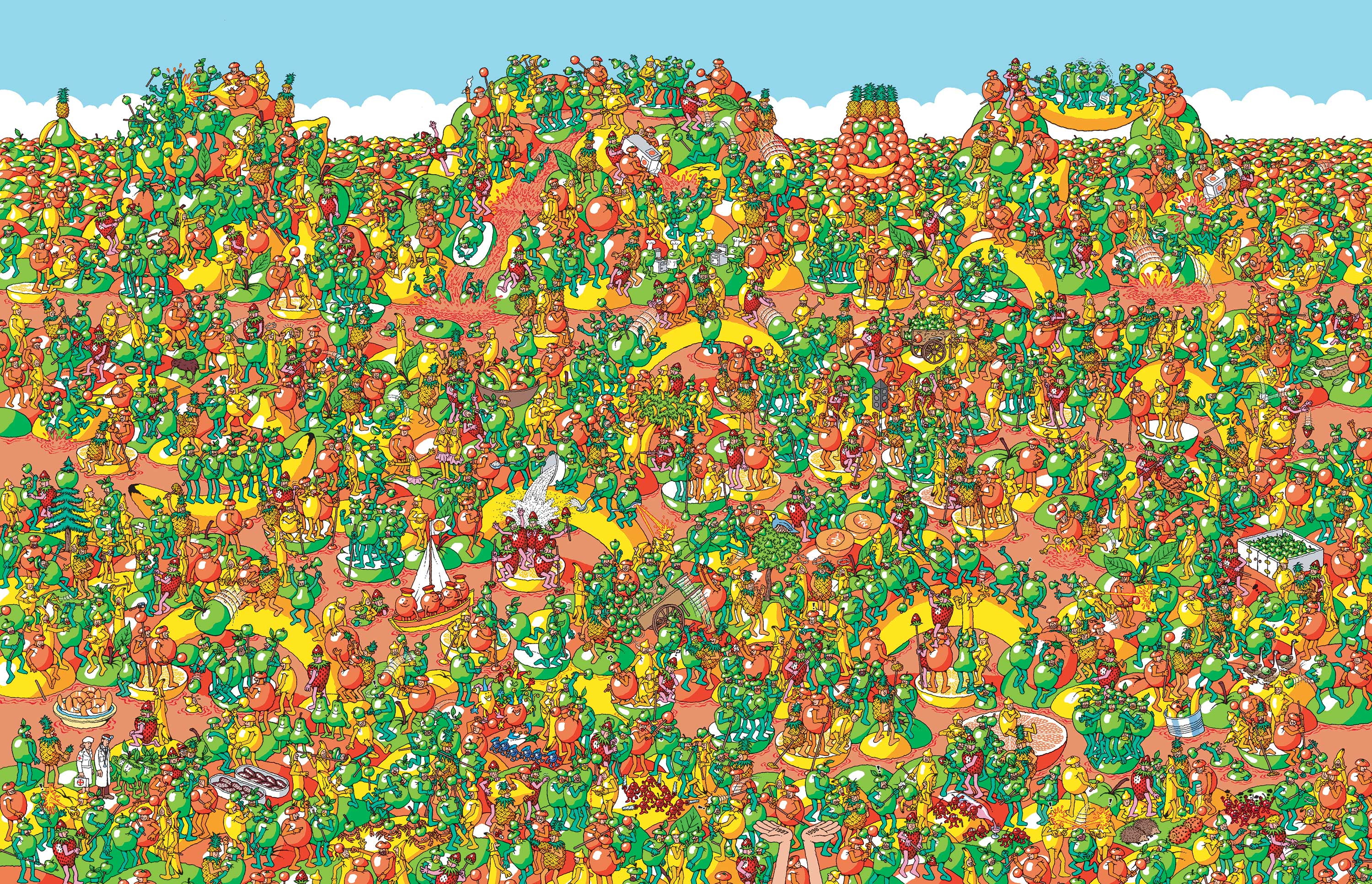 Waldo cartoon Where s Wally multi colored abundance large group of objects 2k