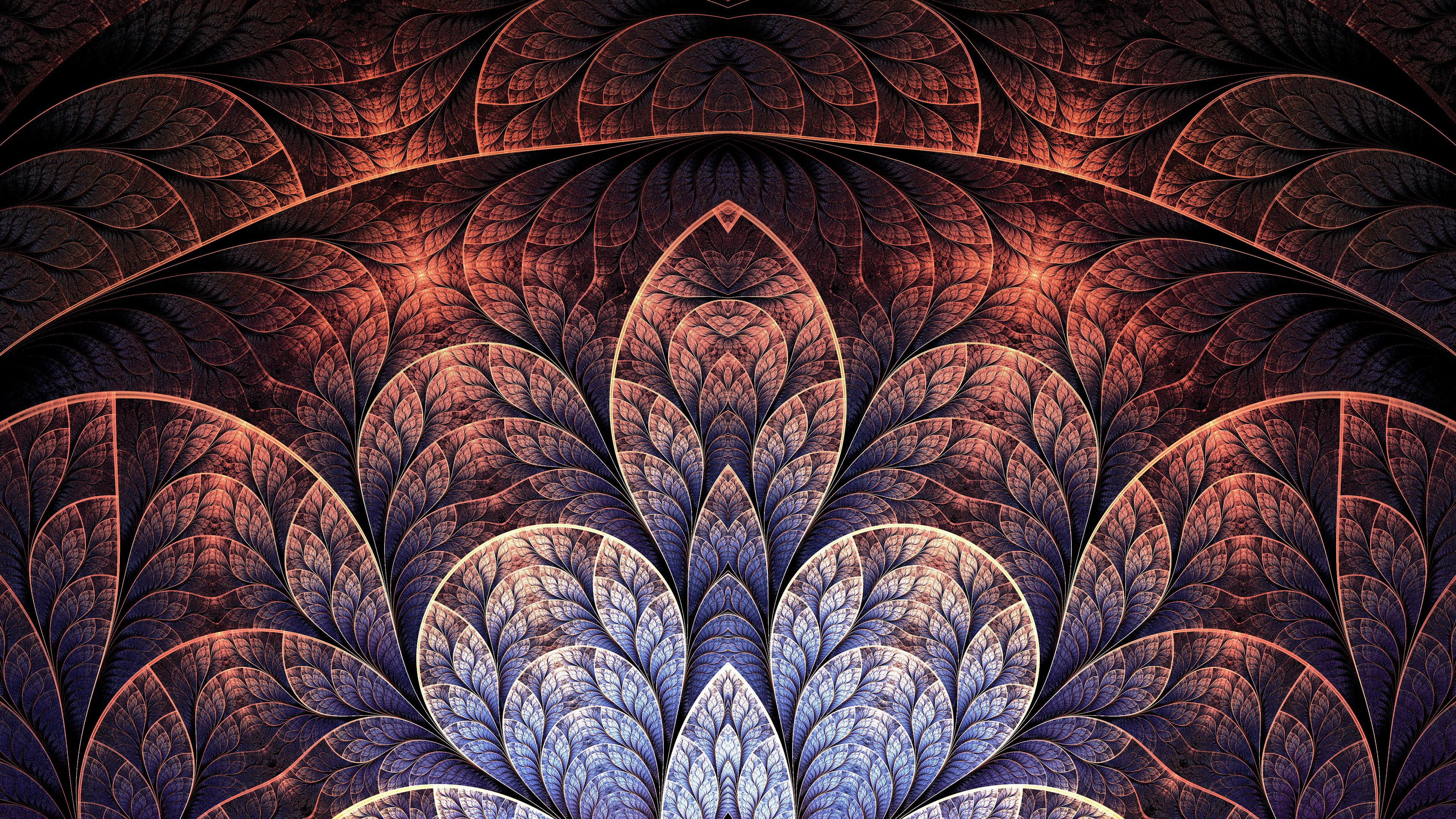 Fractal leaves mandala painting abstract leaf 2k 4k