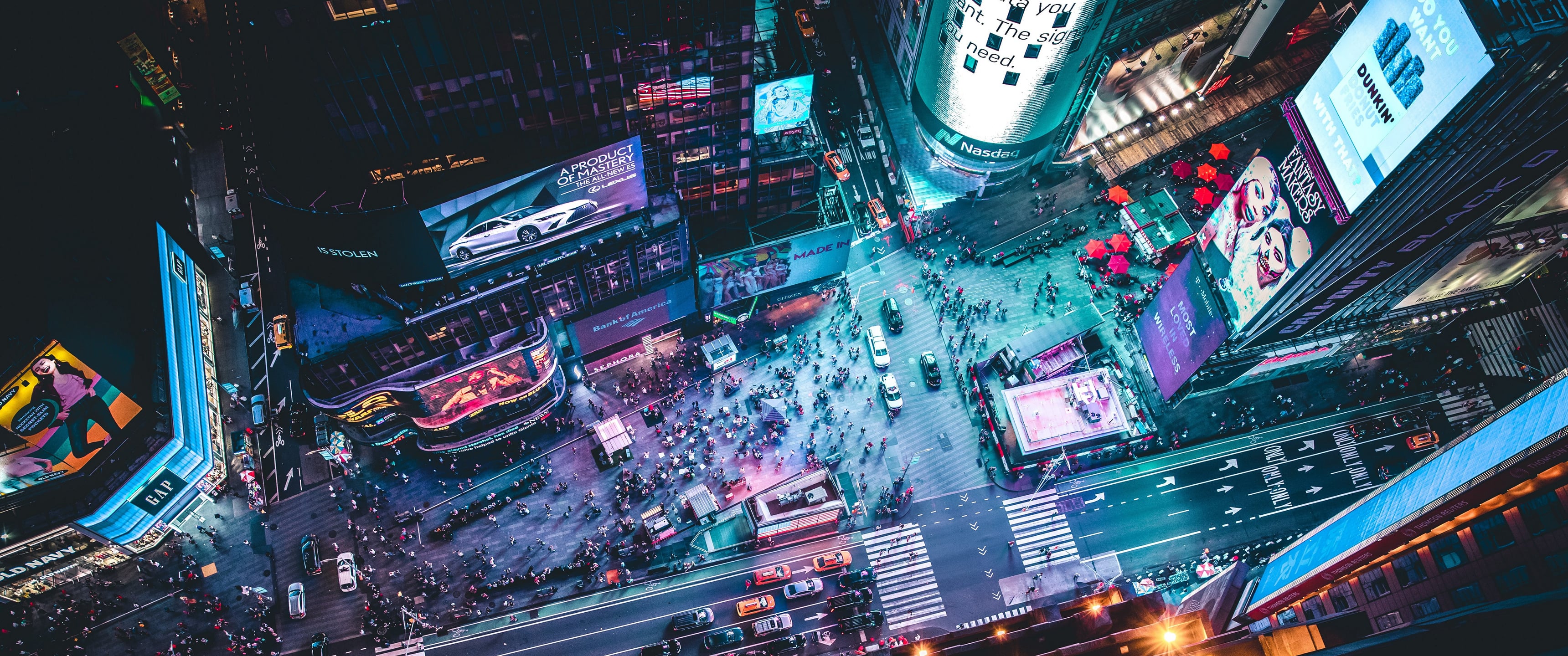 Times Square new york ny dual monitor widescreen wide screen multiple 2k