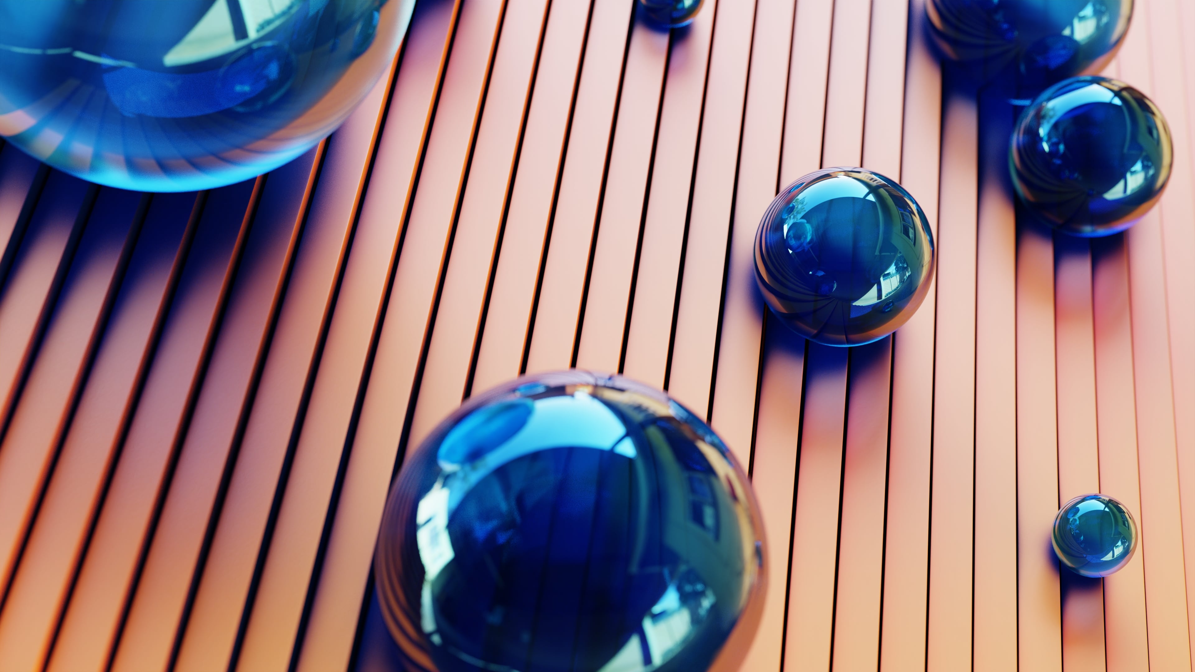 Abstract art spheres blue 2k 4k