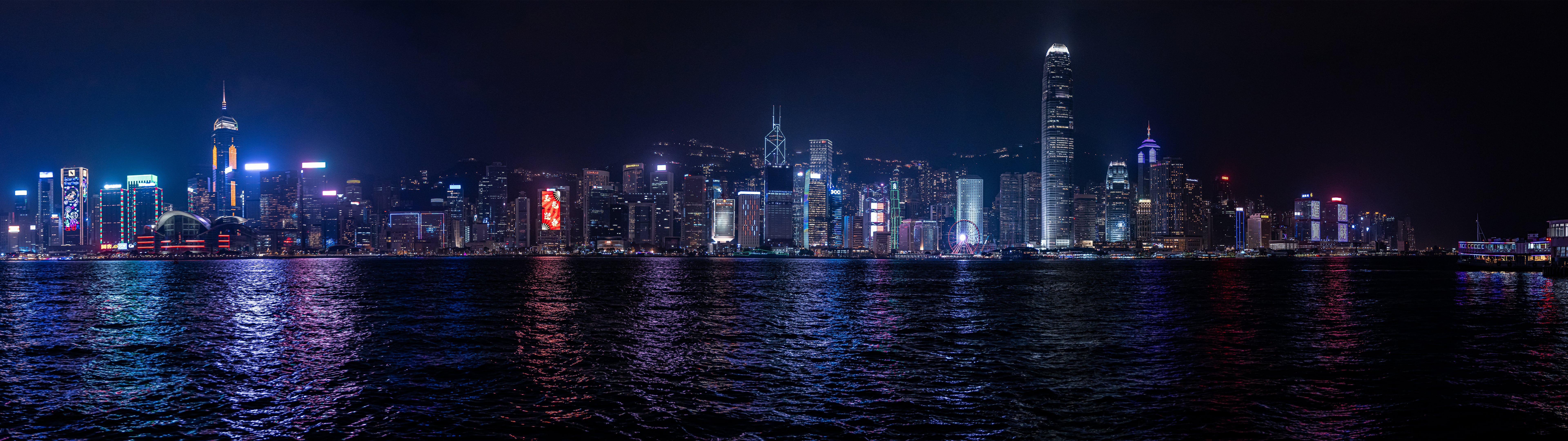 Hong Kong Night Skyline Dual city landscape Monitor 2k 4k 5k 8k