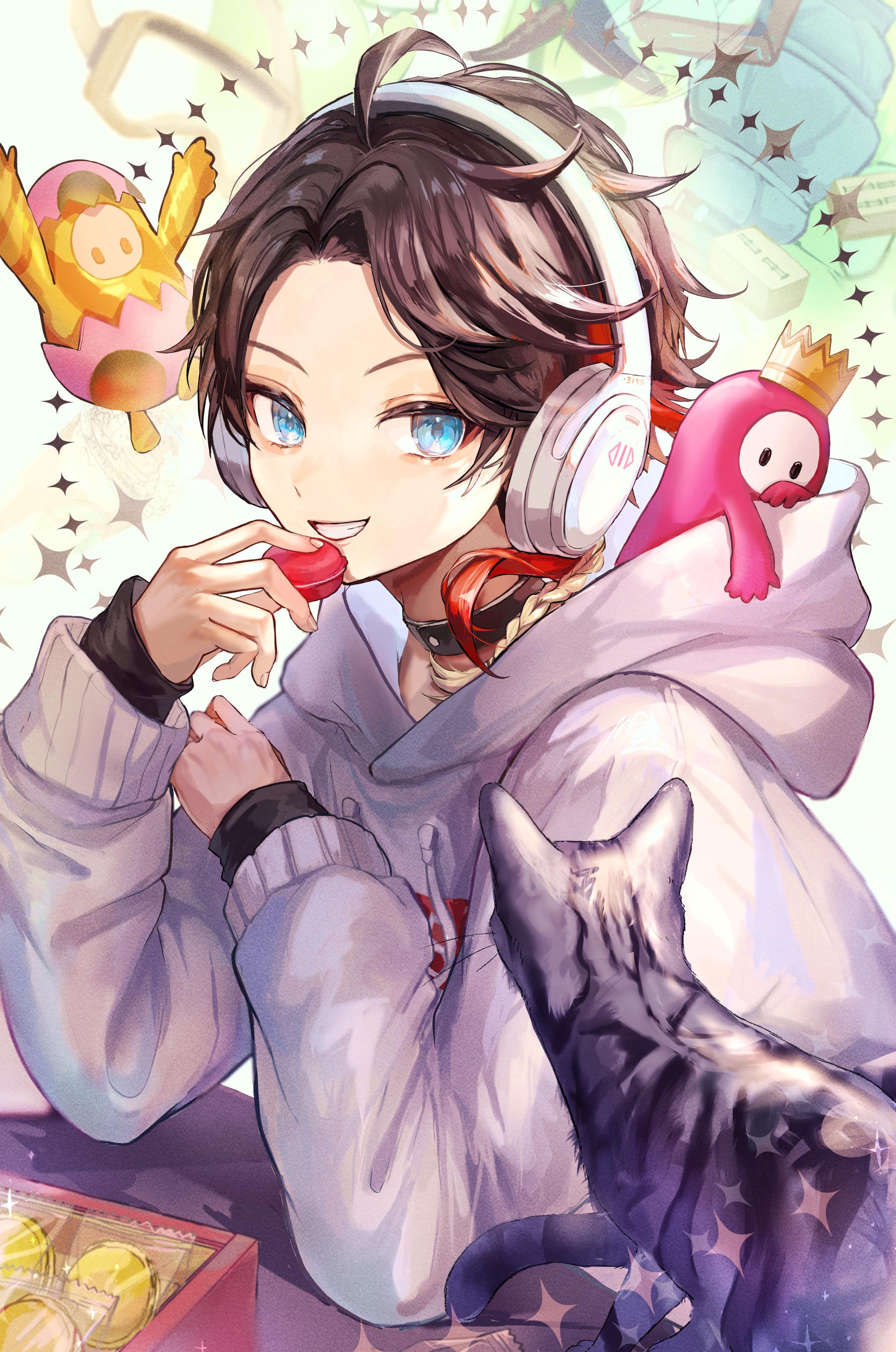 Anime woman headphones music cute 2k