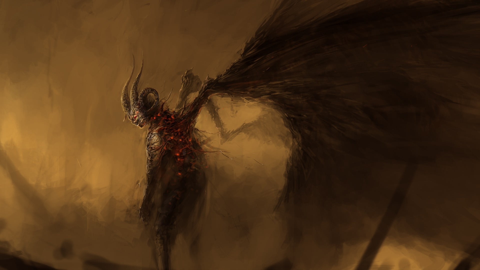 devil illustration devils demon fantasy art wings horns 2k