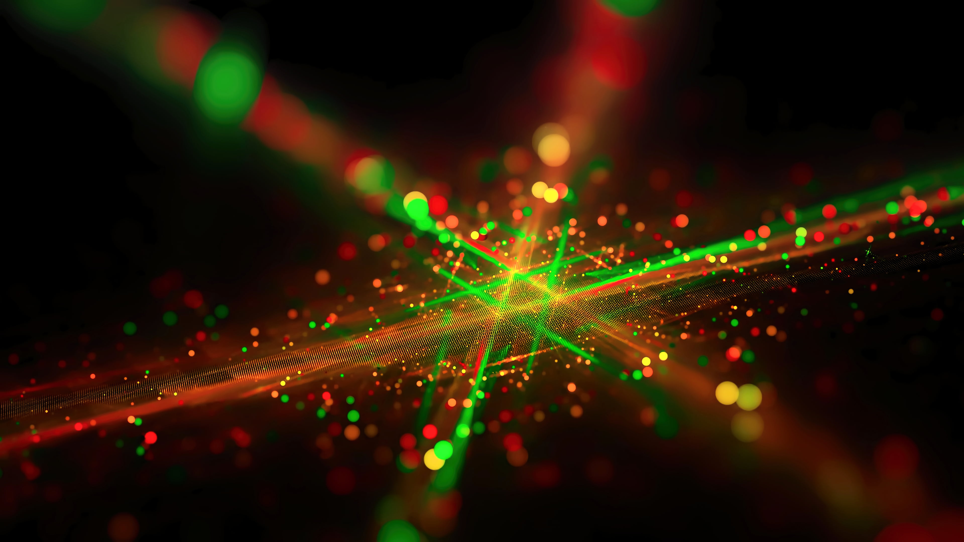 green and red light digital wallpaper bokeh photograph of laser lights 2k 4k