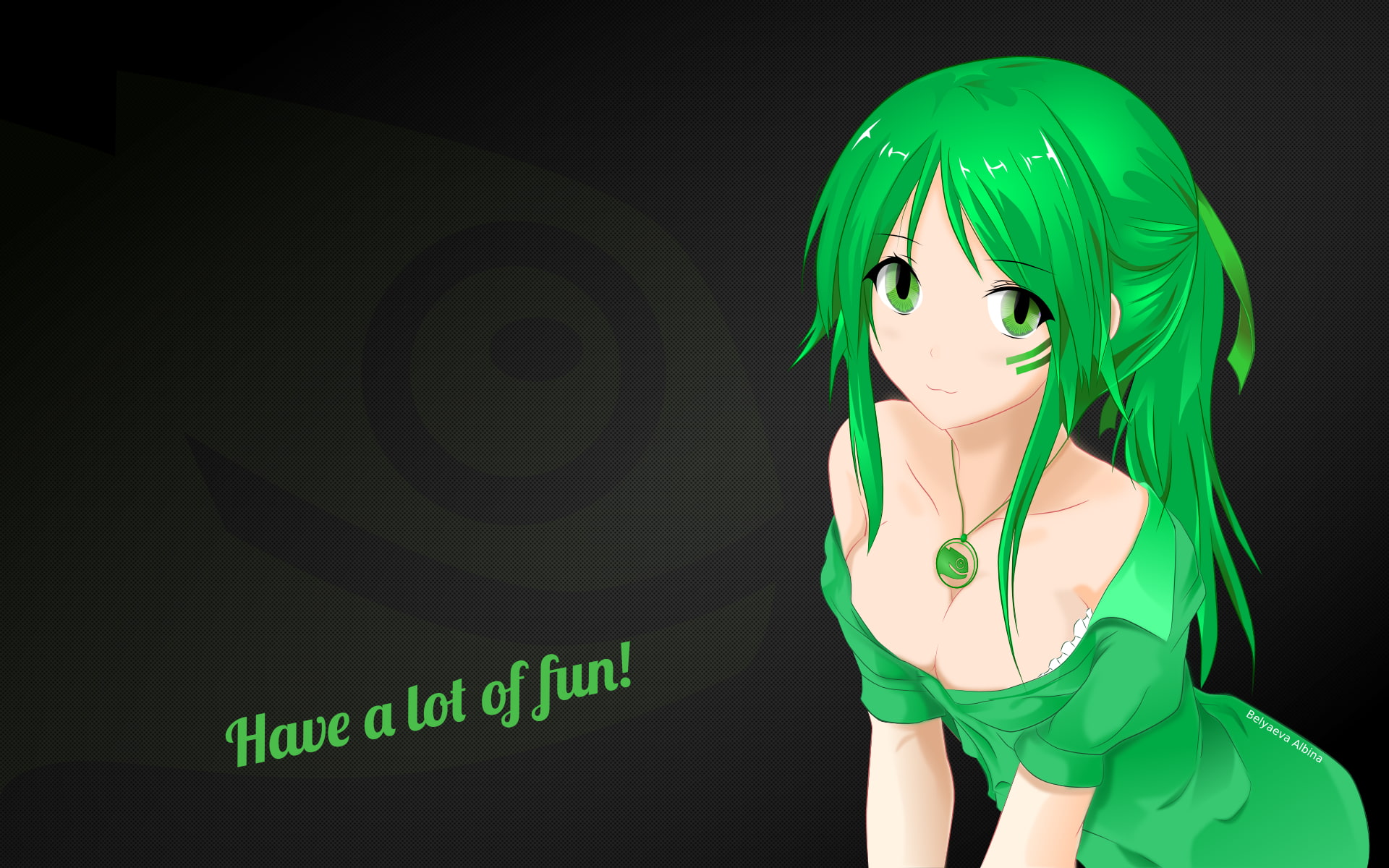 Linux anime girls os tan openSUSE green color studio shot 2k